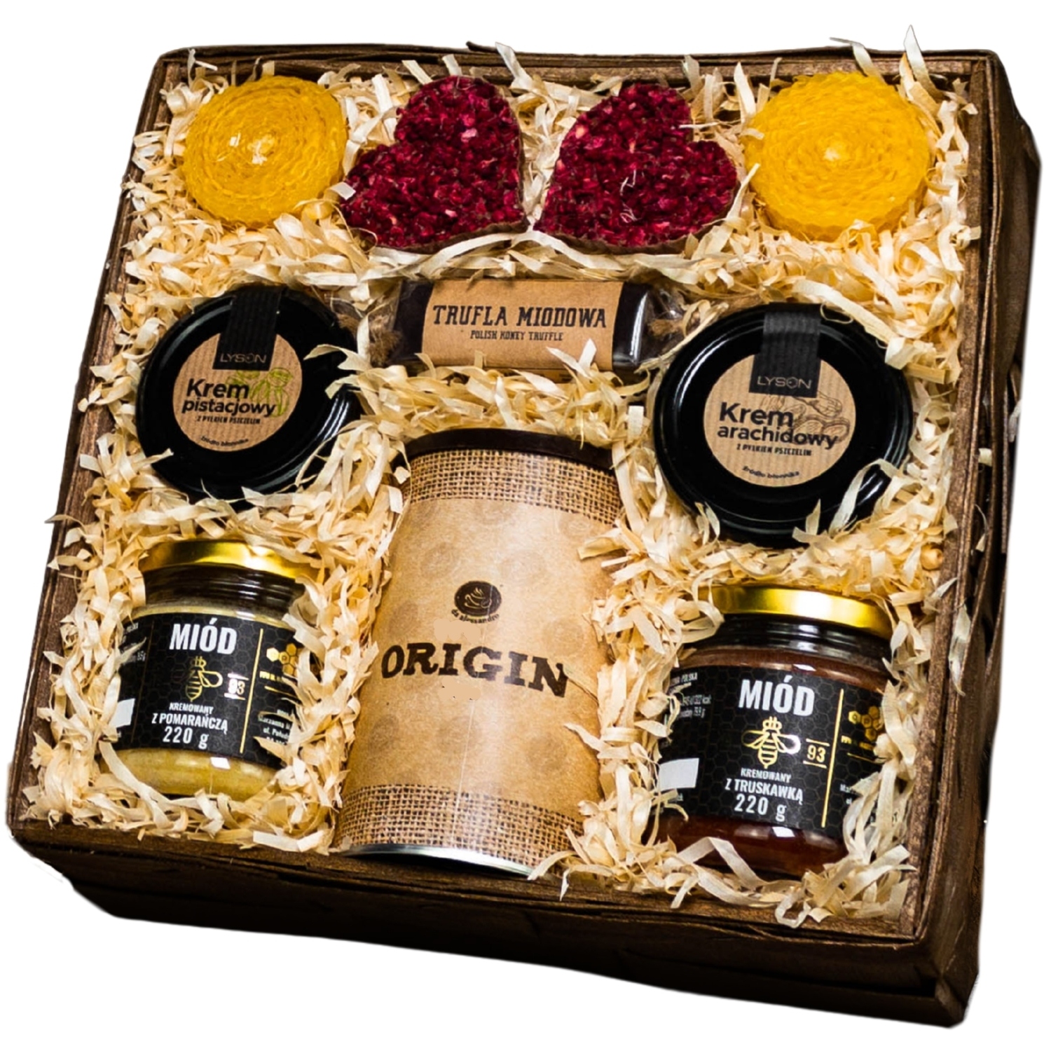 Levně Dárkový koš Komplet s kávou, medem, krémy, lanýžem a čokoládou