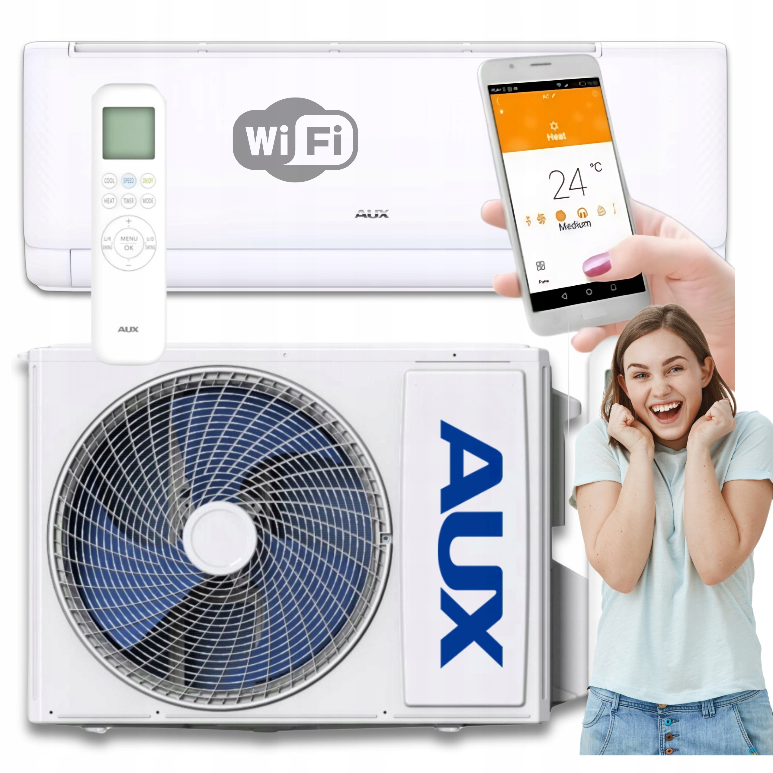 Nástěnný klimatizátor Aux Q-Smart Eco 3,5 kW Wifi Topení Klimatizace Split