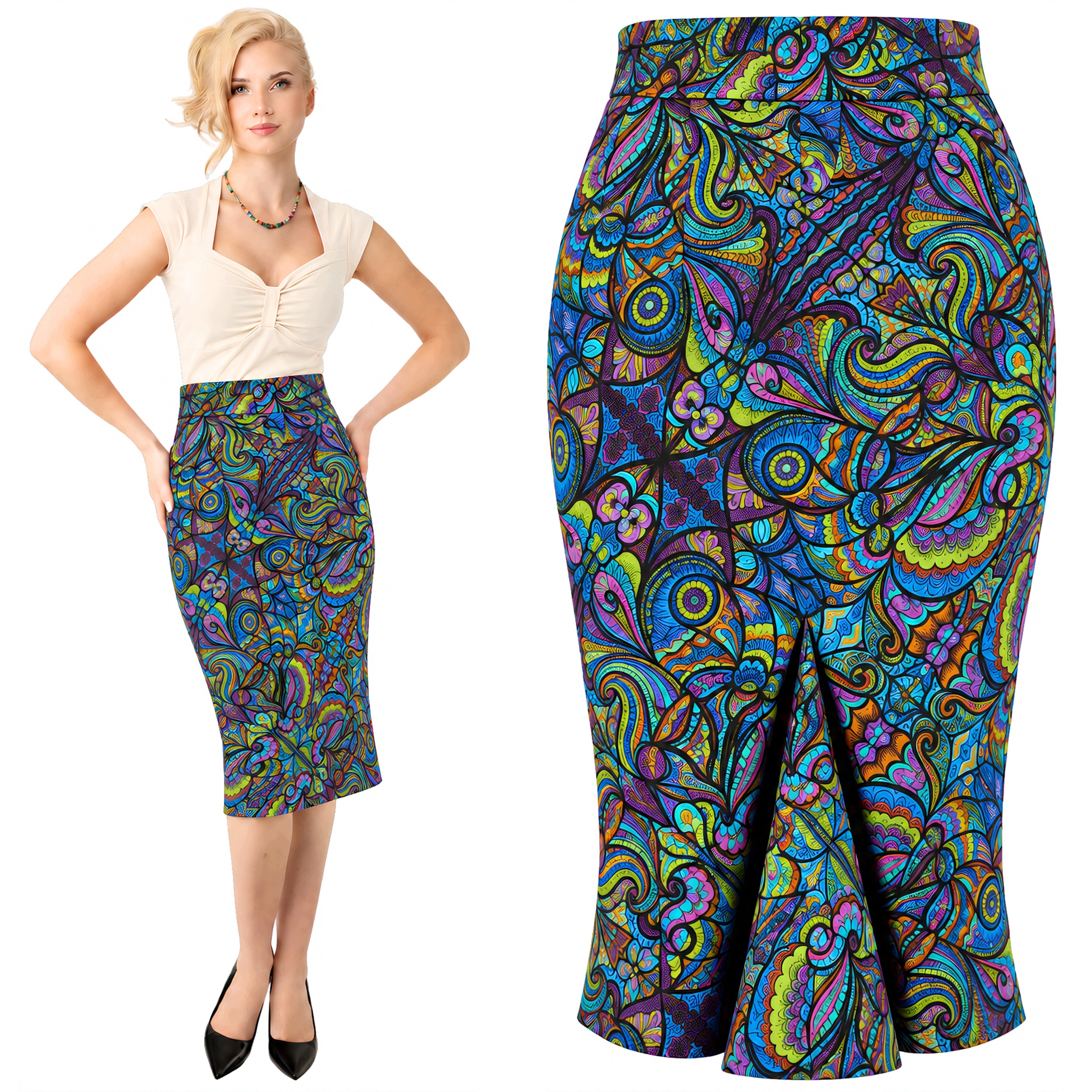 Sukně s Godetem Klinem Elastická Bavlna MIDI Vippi Design 34