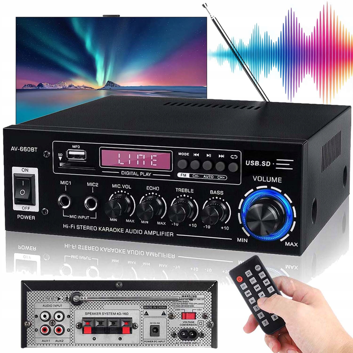 Cyfrowy wzmacniacz mocy dźwięku stereo amplituner bluetooth 600W