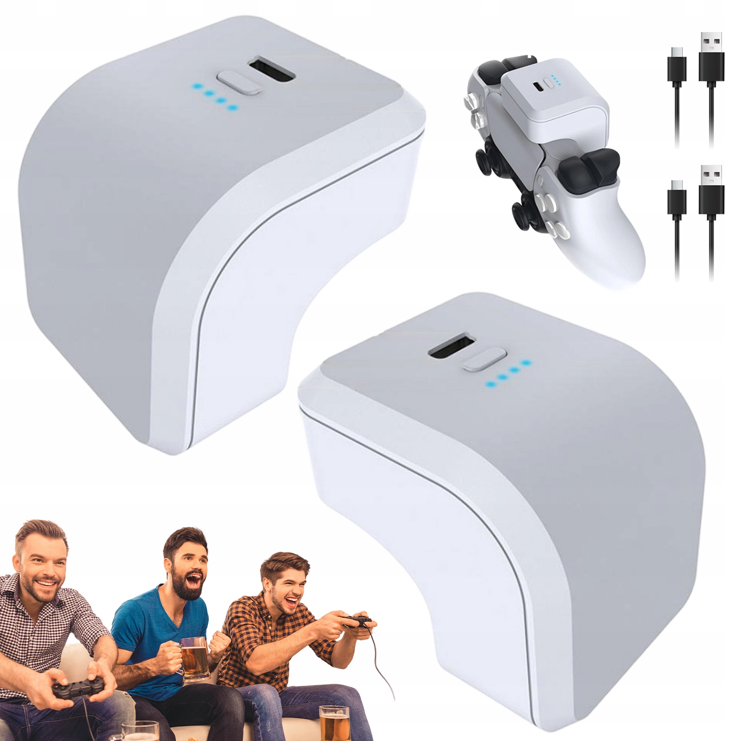 2X Zewnętrzna Bateria Do Kontrolerów Gier Dualsense PS5 Biały 3000MAH Lekki
