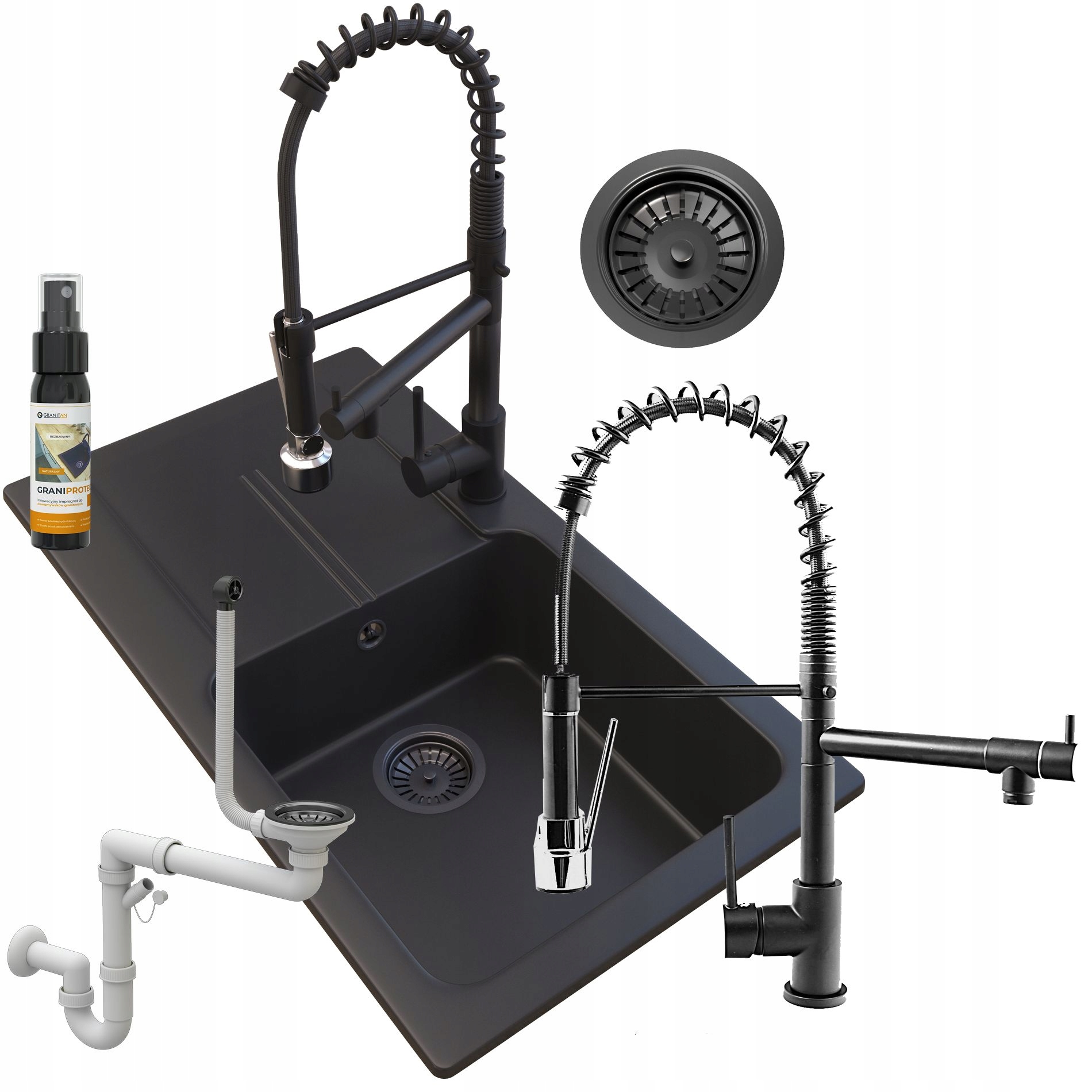 Granitový Drez Čierny Tasos Kuchynská Batéria Sifón