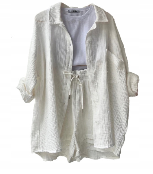 LETNI KOMPLET DAMSKI KOSZULA DŁUGI RĘKAW SPODENKI