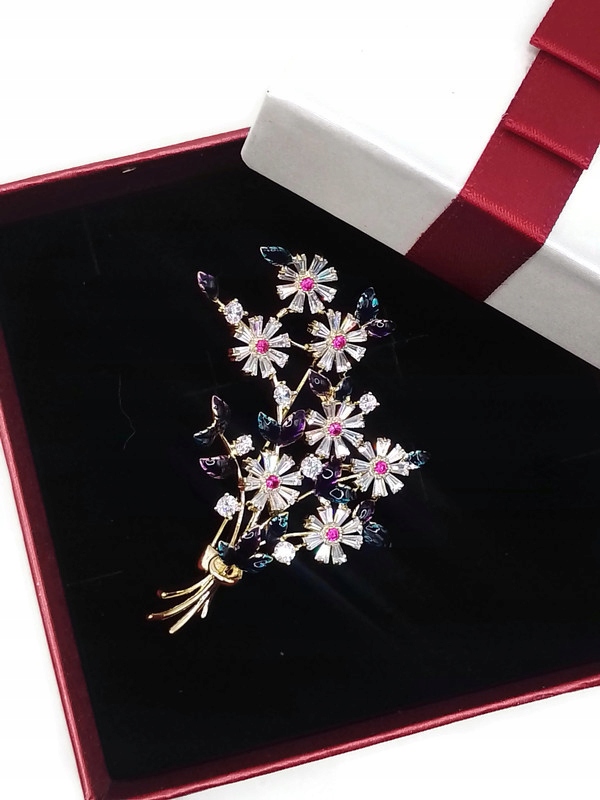 Luxusní Brož Květiny Kytice 14K Gp Krabička Jako Dárek