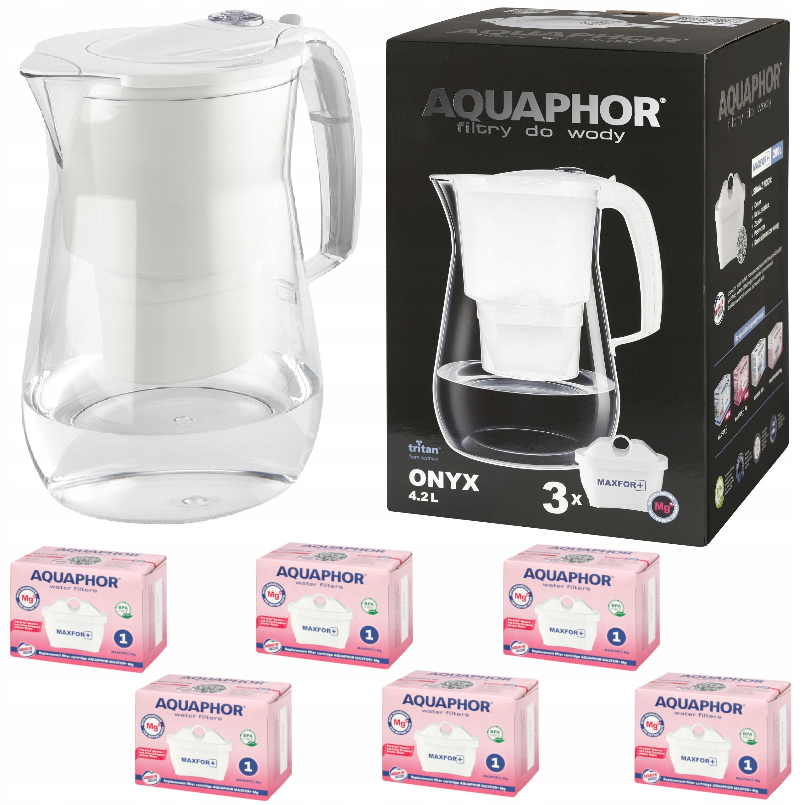 Aquaphor Onyx Dzbanek 4,2L Biały 6 Wkładów Maxfor+ Mg Filtrujący