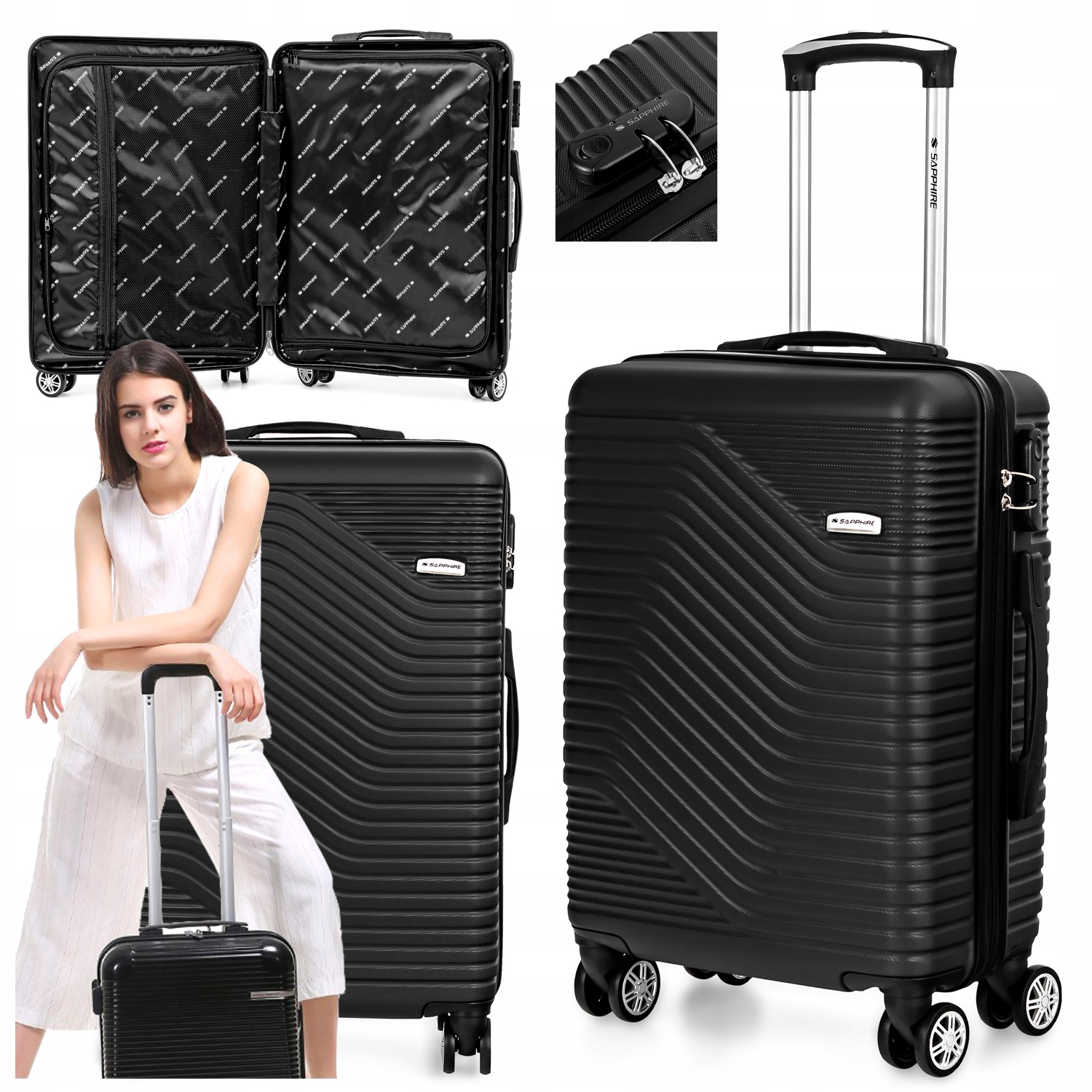 Walizka kabinowa Mała Lekka bagaż Podręczny kółka Abs mocna L Sapphire Duo