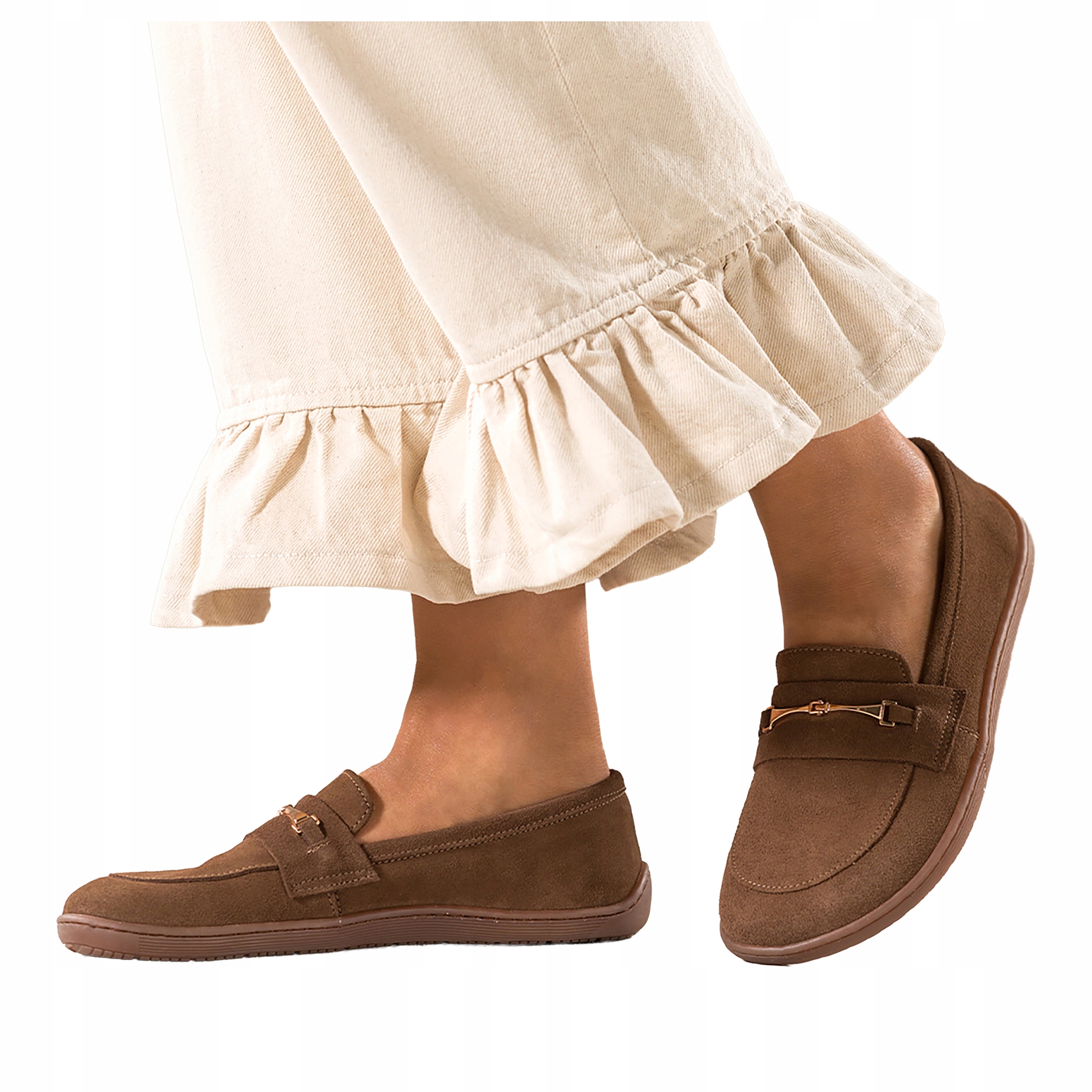 Mokasíny Hnědé Dámské Barefoot Kožené Zlaté Spona Pohodlné vel 41