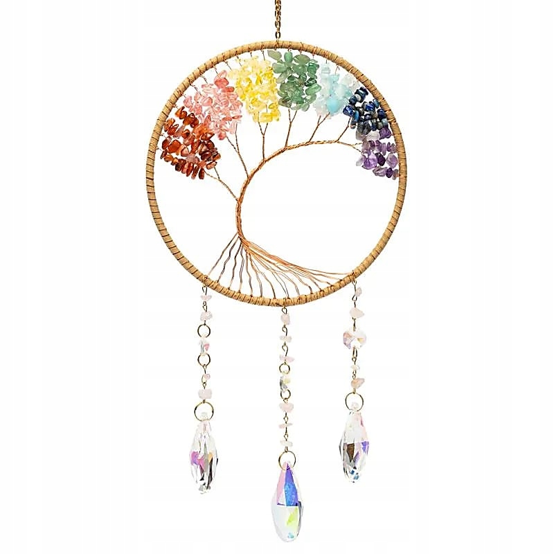 Lapač slunce Suncatcher Strom života s kameny v barvě 7 čaker
