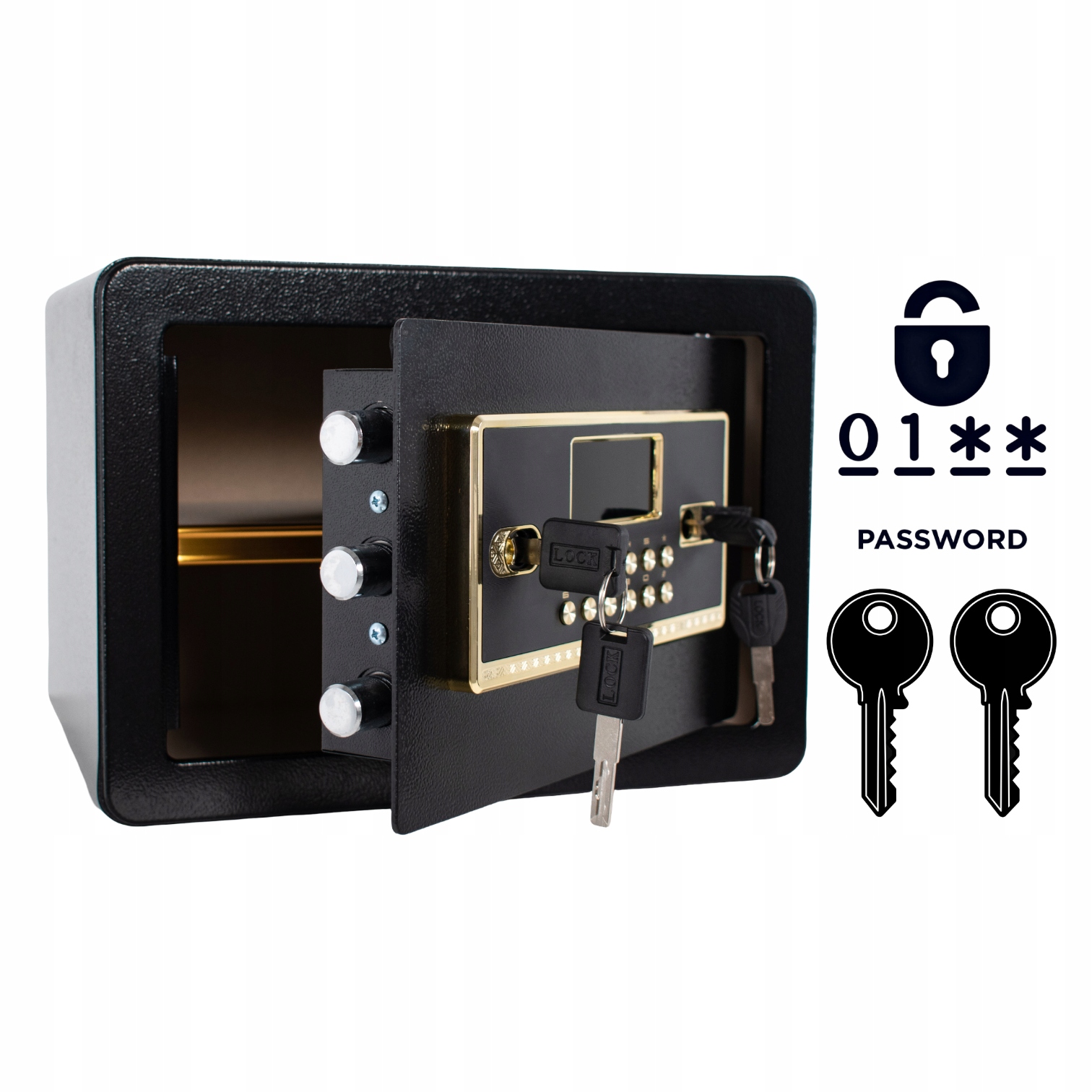 Pancerny Domowy Sejf z Zamkiem Elektronicznym i Kluczem 25x35x25 cm Czarny
