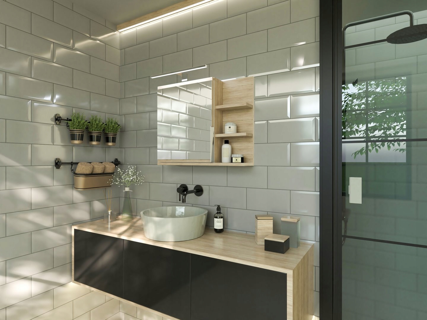 Szafka łazienkowa z lustrem z półkami do łazienki OPCJA Z LED sonoma Marka DOMTECH