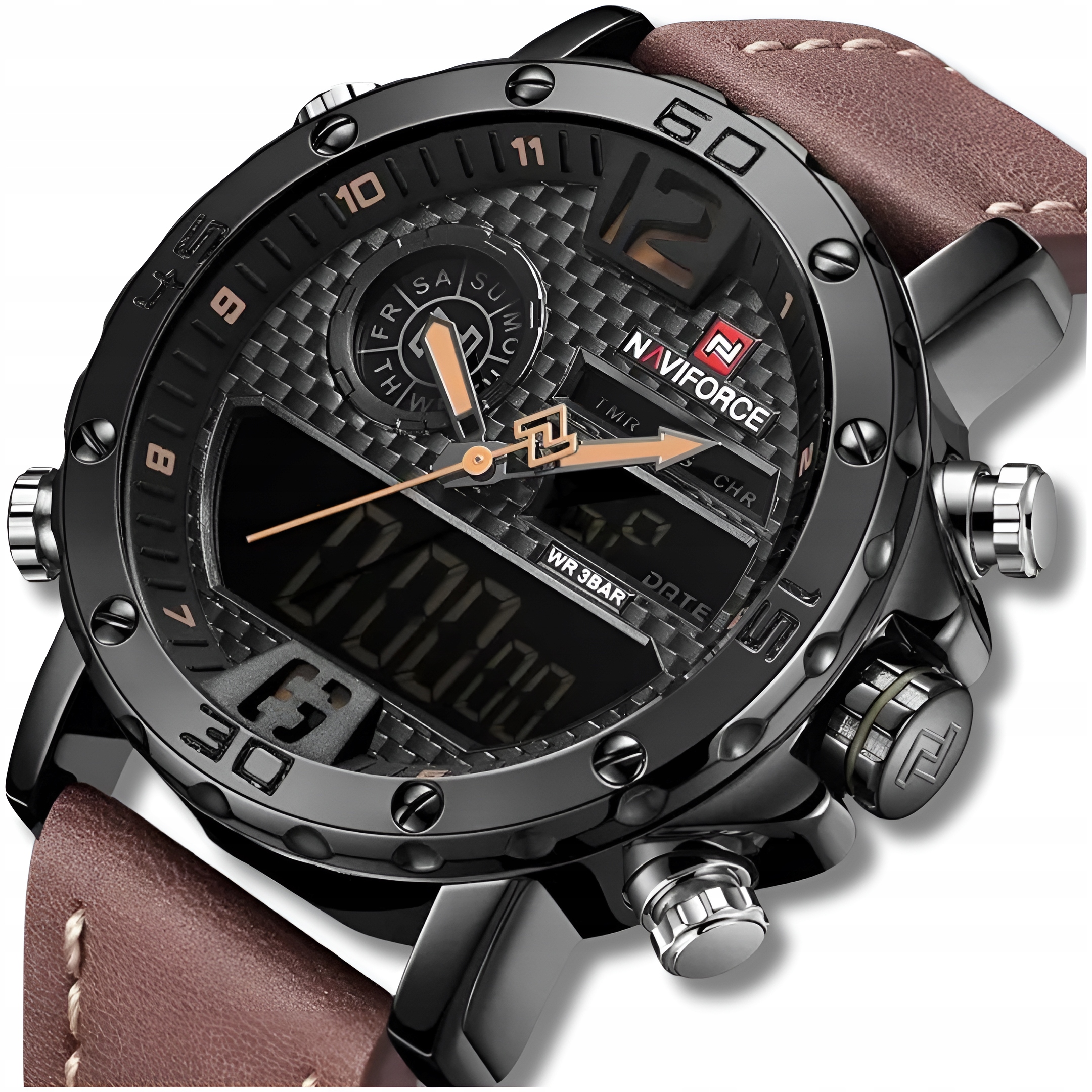 ZEGAREK MĘSKI ELEGANCKI KLASYCZNY SKÓRZANY PASEK STOPER DATOWNIK ALARM