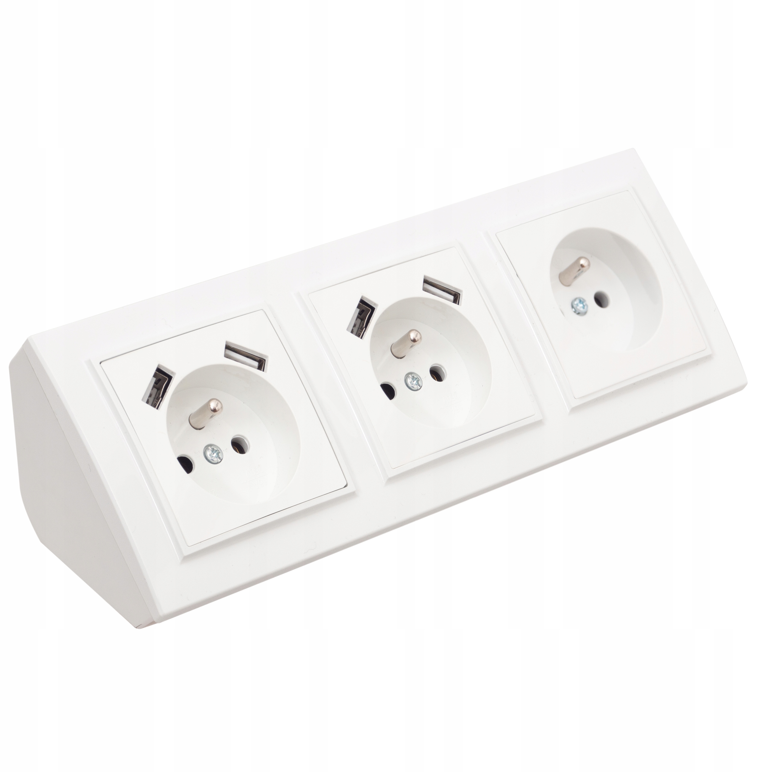 Gniazdo Potrójne Meblowe Narożne Kuchenne USBX4 Biurkowe Białe Listwa
