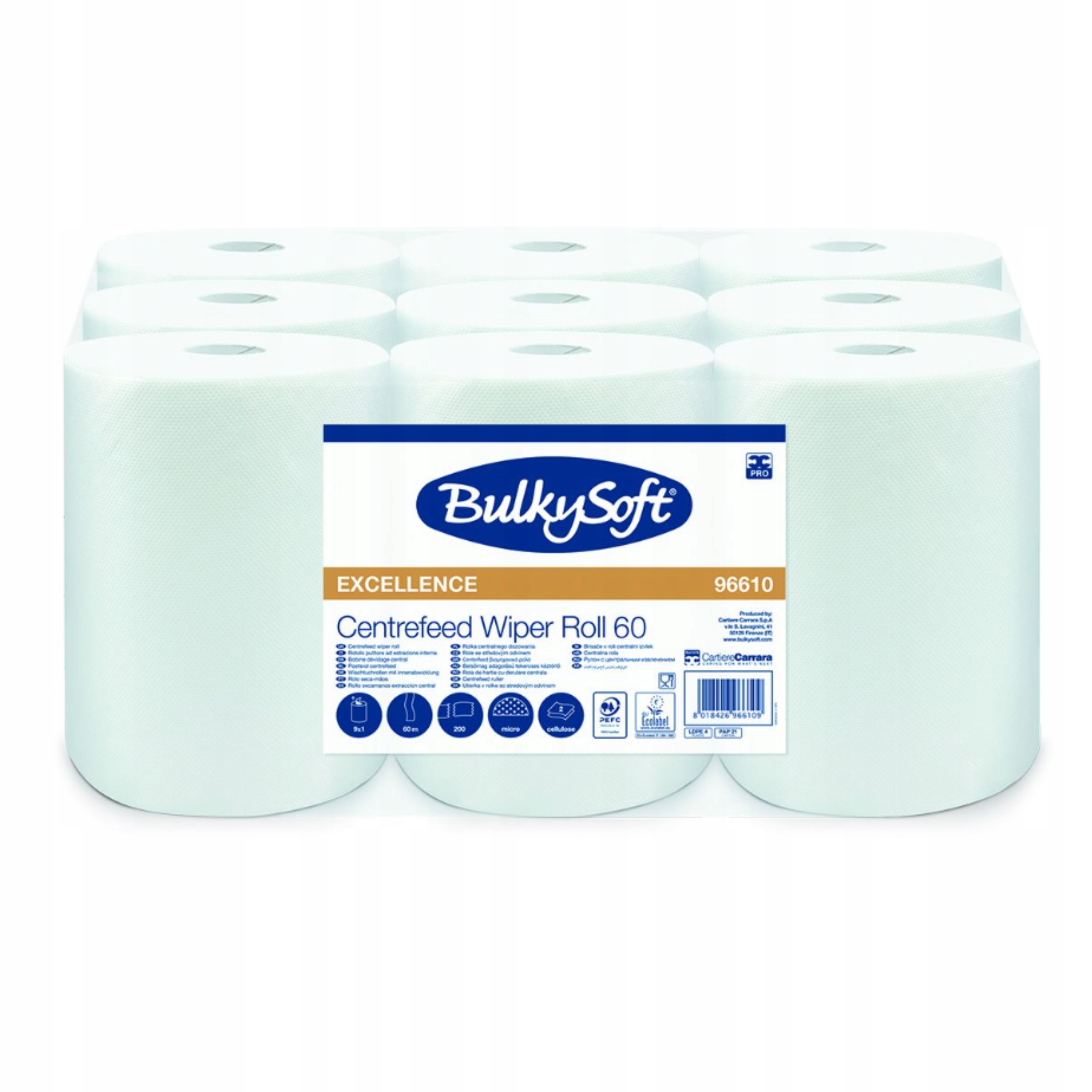 Mini Papírový Ručník Pro Centrální Dávkování 2V Celulóza 60 M, 9 Rolí