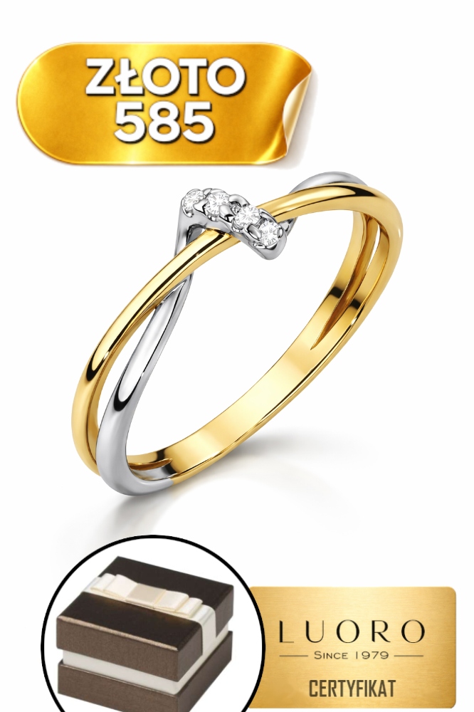 Prstýnek Zlato 585 14K Proplétaný Se Zirkony Dvoubarevný R18