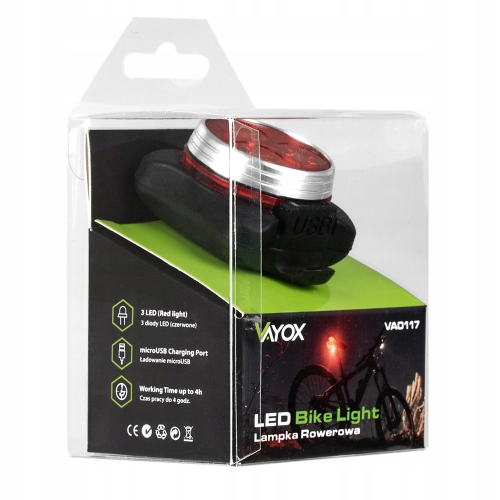 LAMPKA ROWEROWA TYLNA USB DO ROWERU CZERWONE ŚWIATŁO DO ROWERU TYŁ LED Zasilanie akumulator