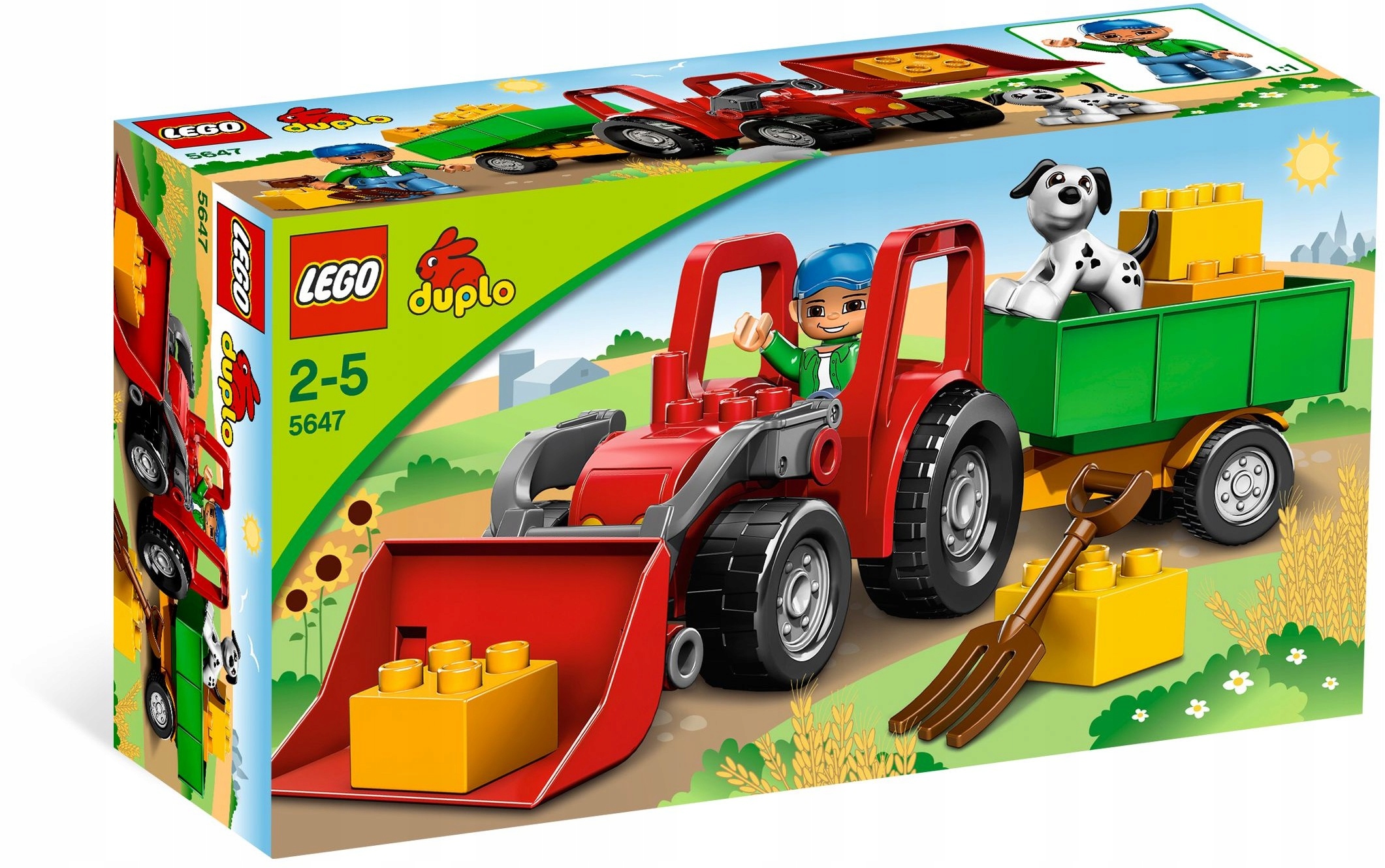 Lego Duplo 5647 Duży Czerwony Traktor Piesek Rolnik Przyczepa Widły Farmer