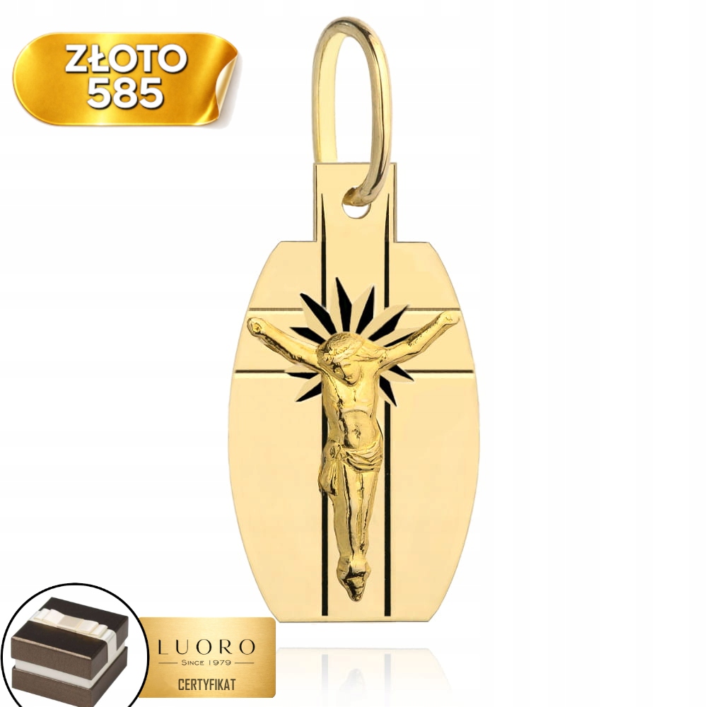 Zlatý Medailon 585 14K Ježíš Na Kříži Žluté Zlato 24 MM Elegantní