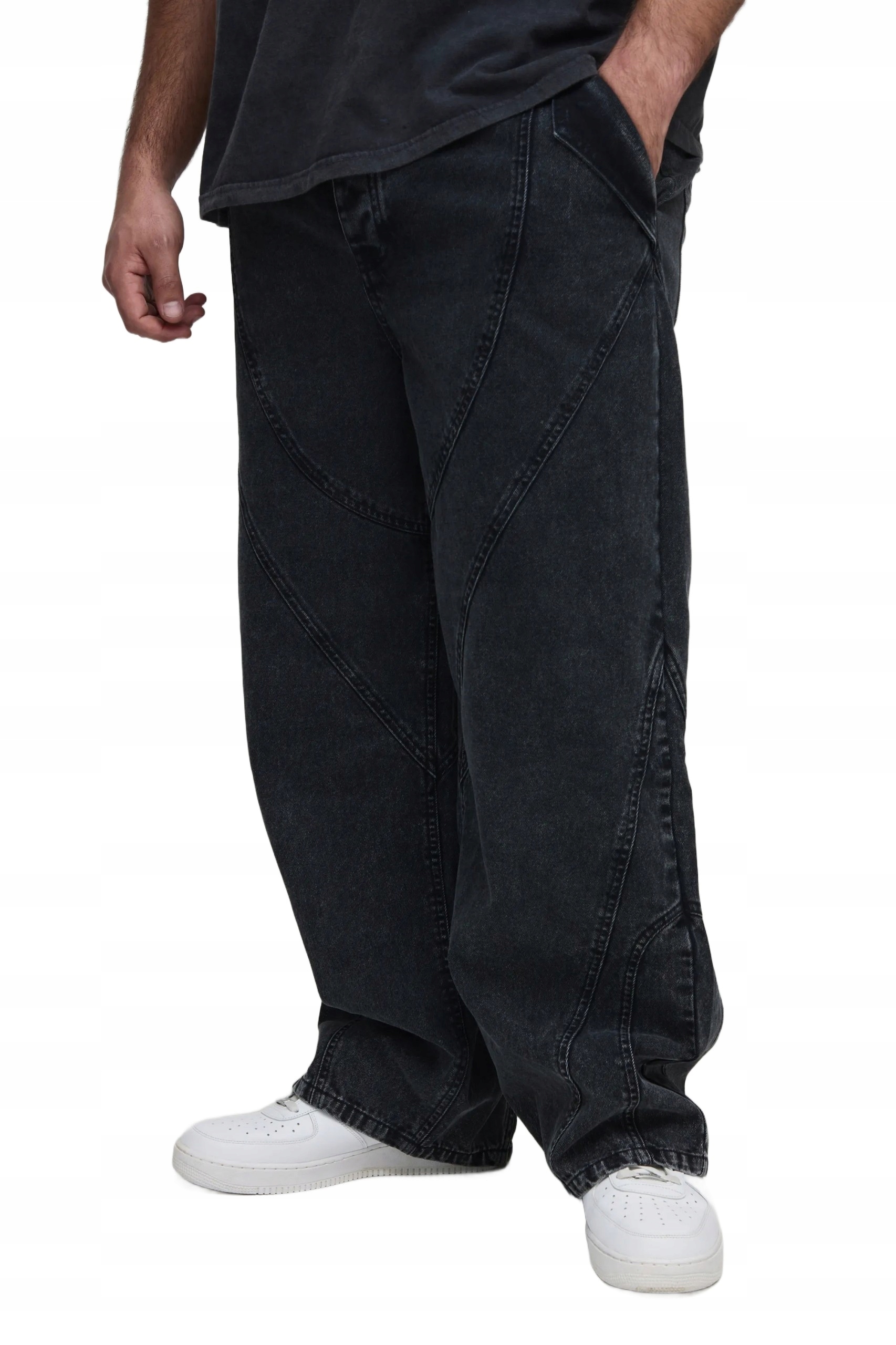 Boohooman Pánské Džíny Plus Size Černé S Oděrkami A Švy 40 Z3A