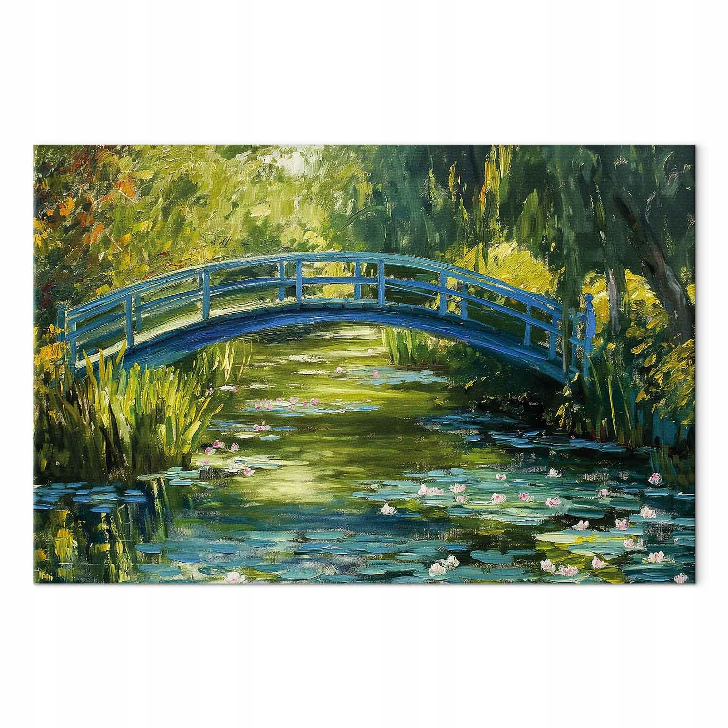 Obraz na plátně Obraz na plátně Mince Krajina Zahrada Most Rybník Květiny Lilie 120x80 cm