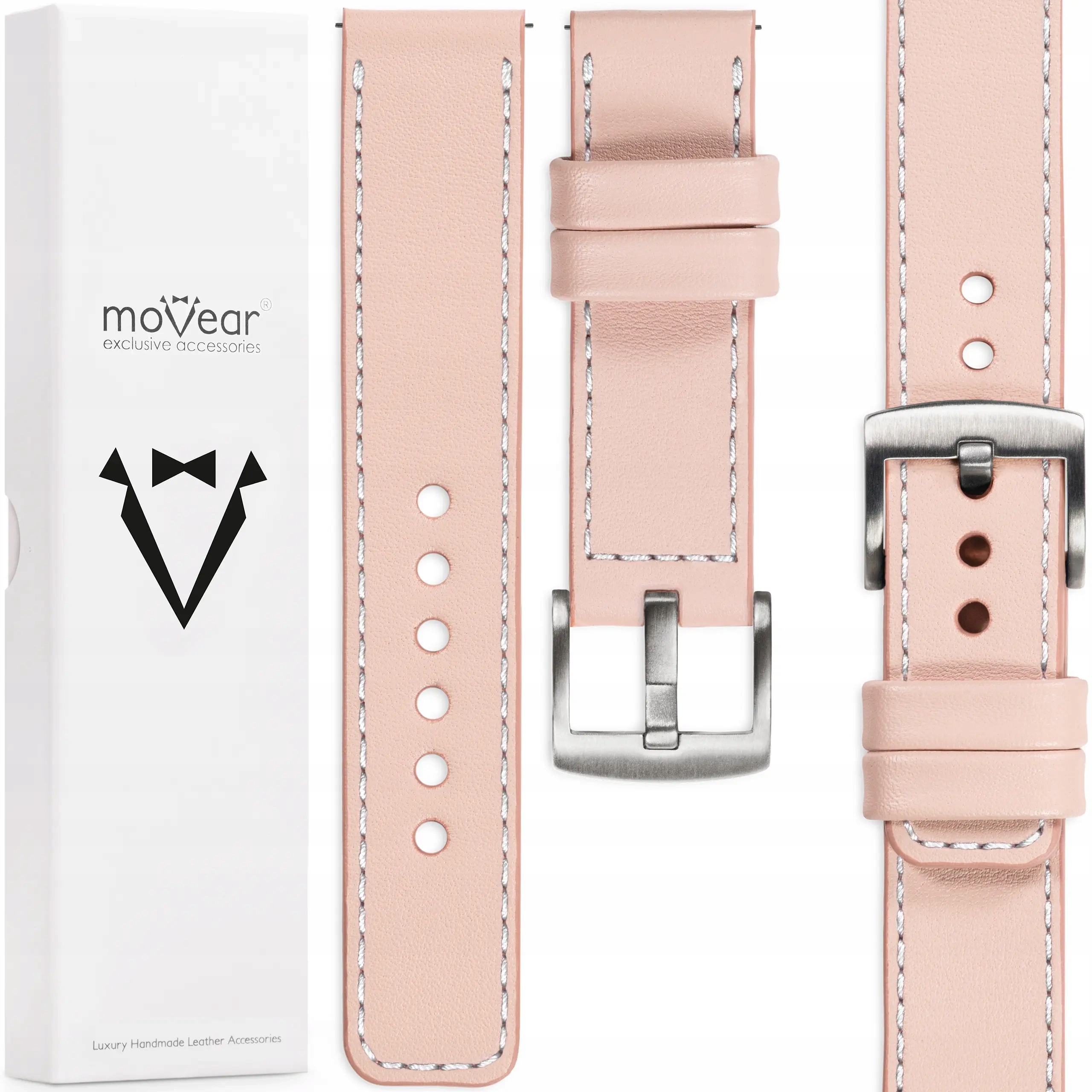 Kožený opasek 19 mm pro prémiové hodinky, elegantní Movear, růžový