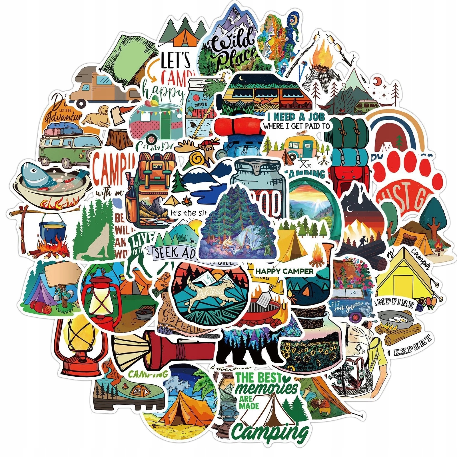 Camping Naklejki Stickerbomb MIX Lato Las Góry Extra Wlepy 50 szt