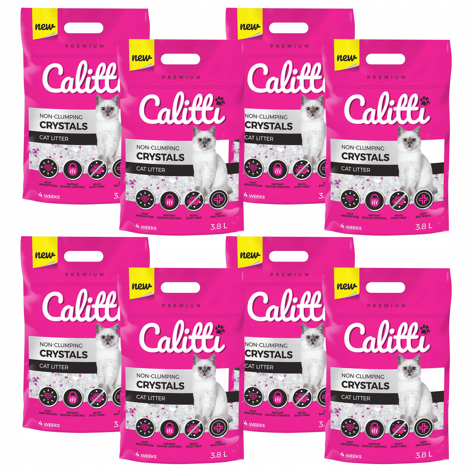 Levně Calitti Crystals Silikonové Stelivo do kočičí toalety pro kočky 8 x 3,8 l