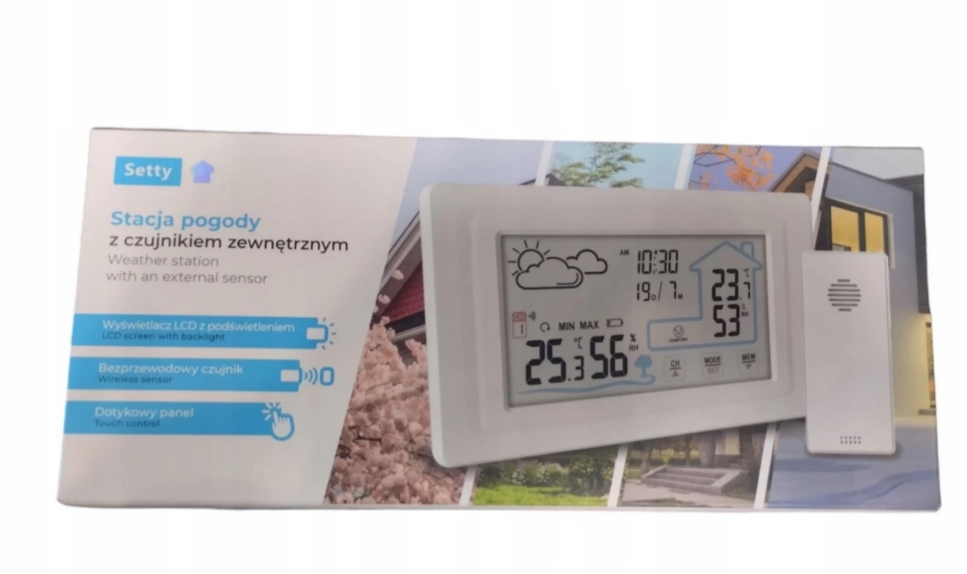 Setty Stacja Pogody Pogodowa Z Czujnikiem Zewnętrznym LCD Kolor Biały