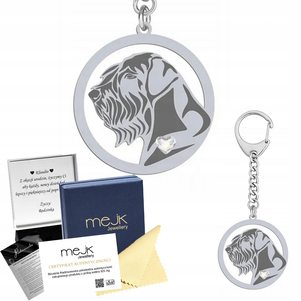 Přívěsek Na Klíče na klíče se psem Šnaucer Obr 925 Žena Gravírování Bonus