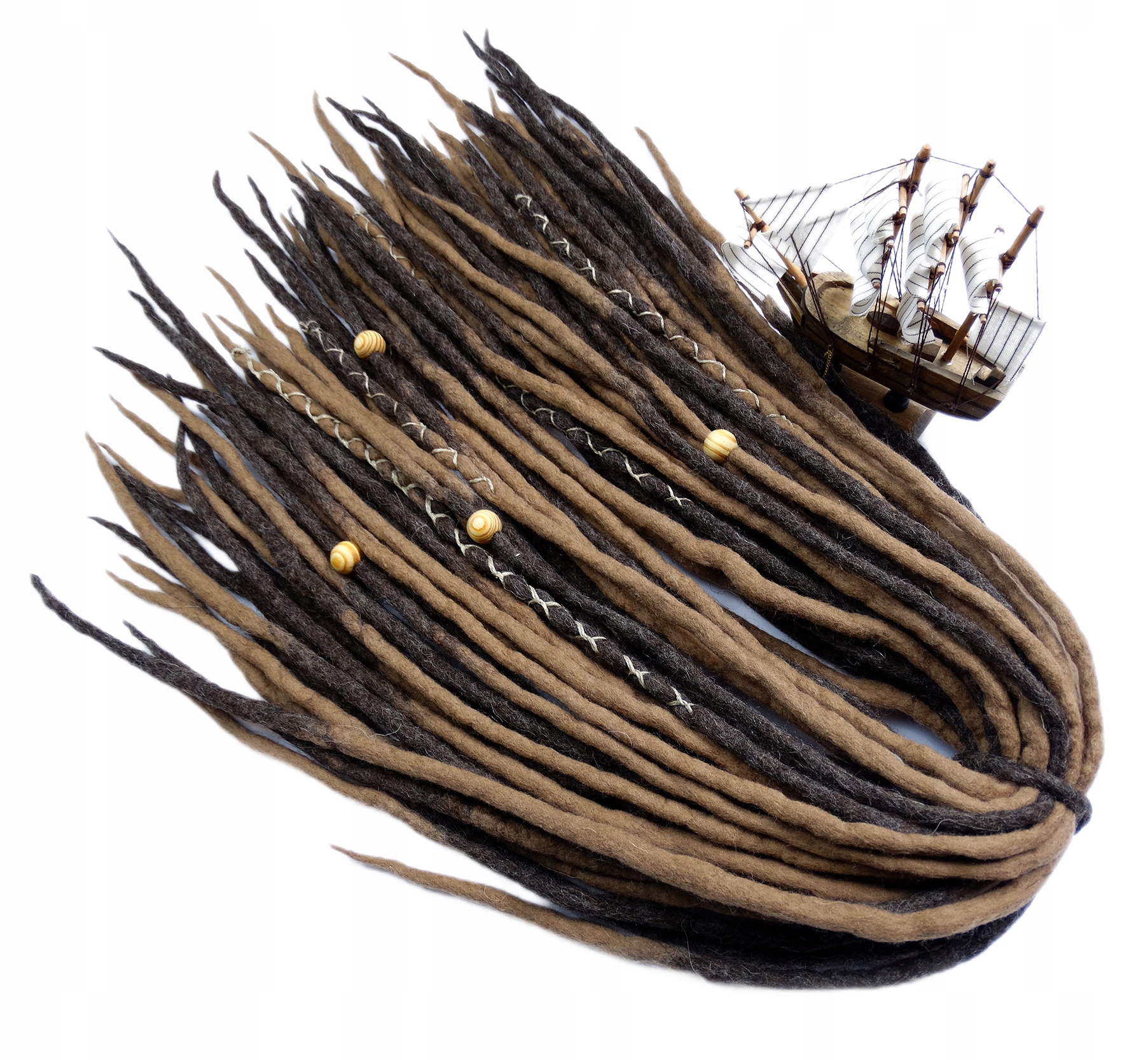 Dredloky Dredy Vlněné ručně vyráběné, hnědé, Kávová Stezka, 40 kusů