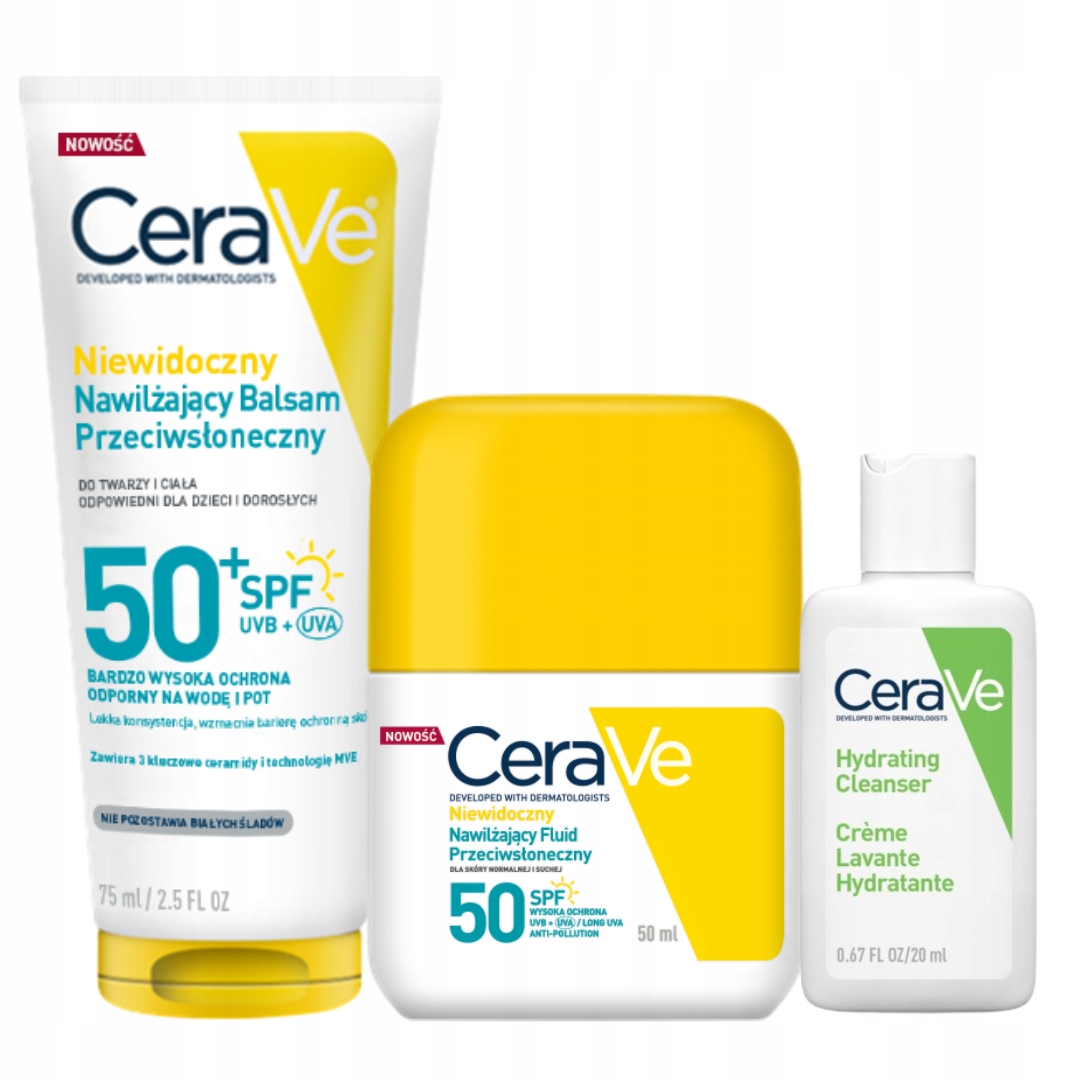 CeraVe Zestaw Przeciwsłoneczny SPF50+ Balsam 75ml Fluid skóra sucha 50ml