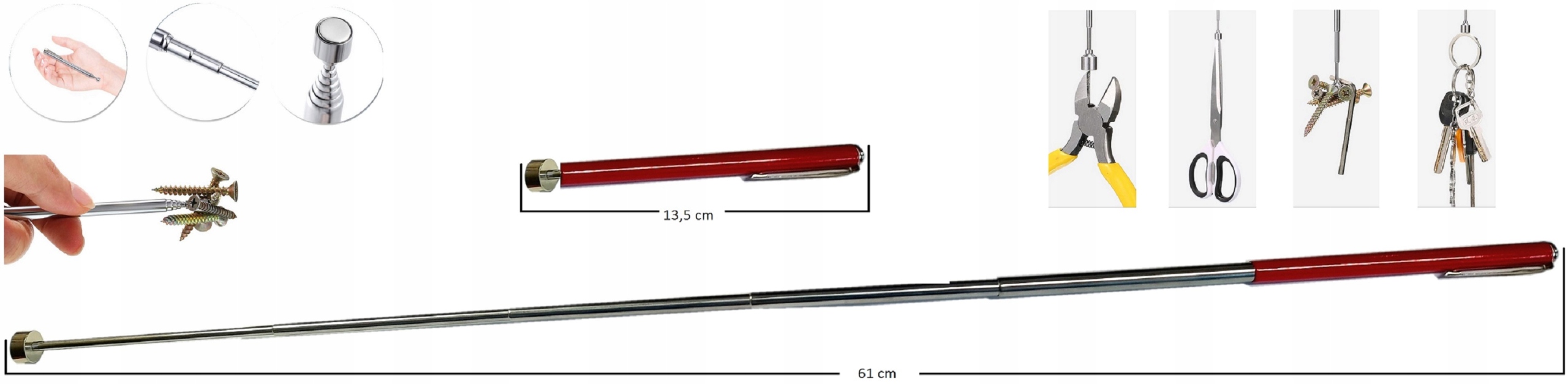 CHWYTAK MAGNETYCZNY TELESKOPOWY DŁUGI MOCNY MAGNES ROZKŁADANY Z KLIPSEM Waga produktu z opakowaniem jednostkowym 0.1 kg