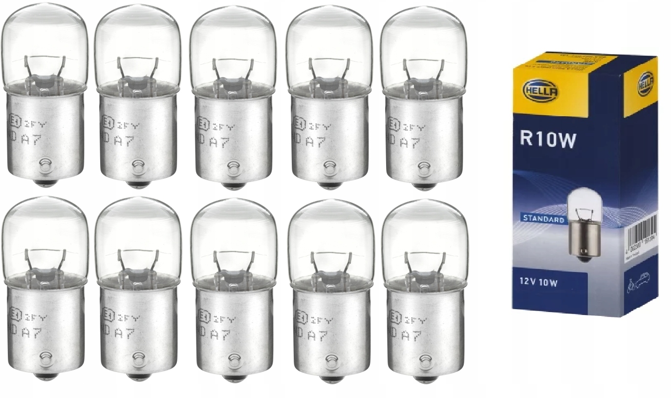 10x Hella Żarówka R10W 12V 10W Standard Z Cokołem BA15s 10 Sztuk