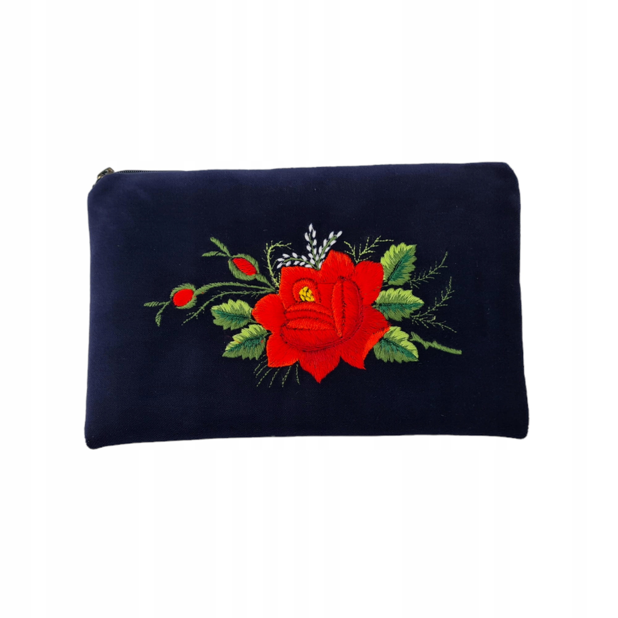 Plochá Tmavě Modrá Kosmetická Taška Folk Rybářská Výšivka Růže