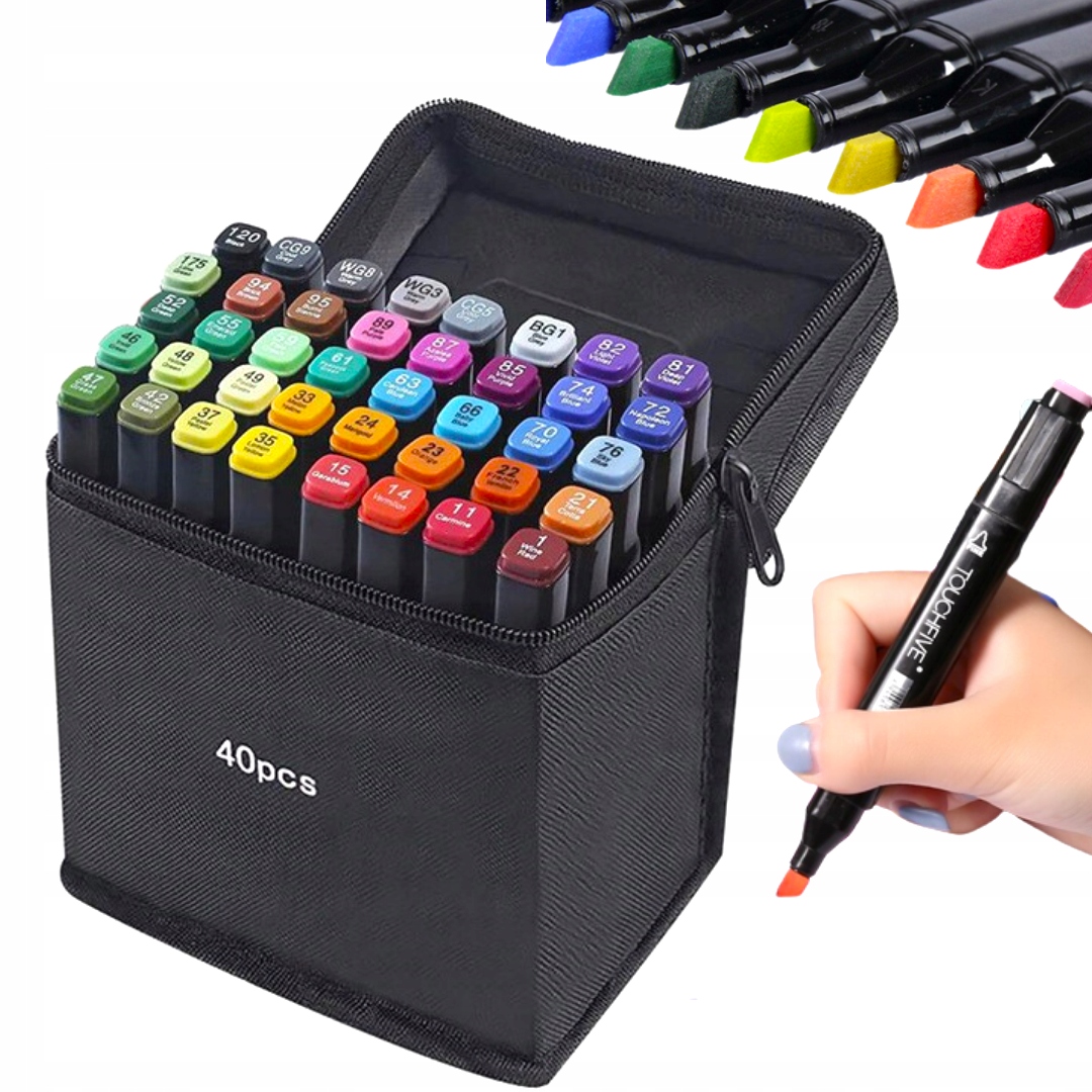 MARKERY KOLOROWE PISAKI DWUSTRONNE ZESTAW 40 SZTUK