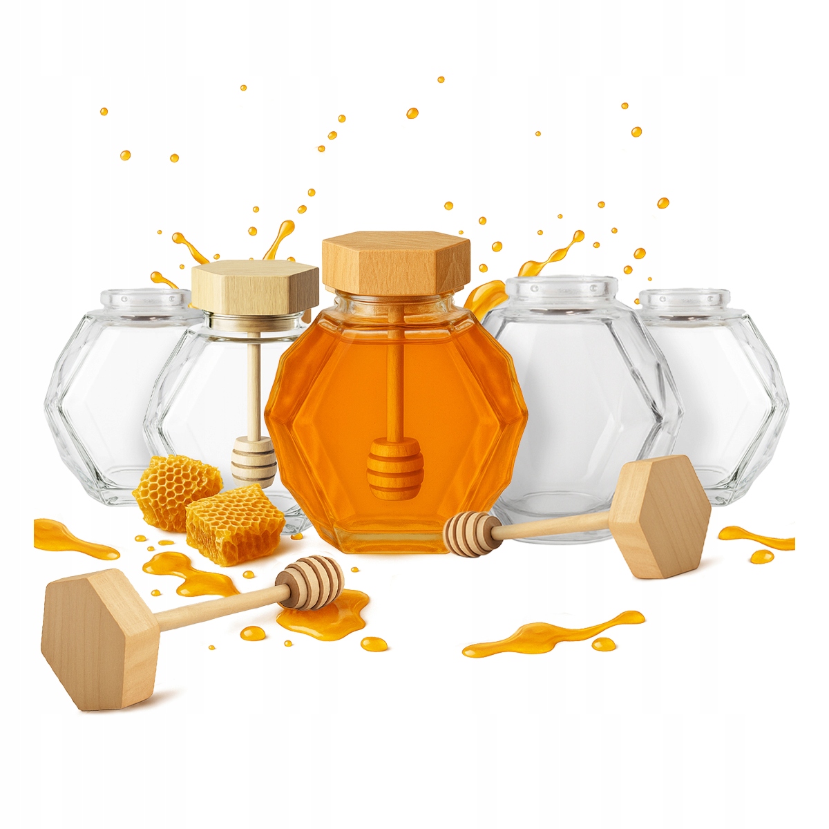 20 x Sklenice Maja 200 ml Set na med Dárek s dřevěným víkem