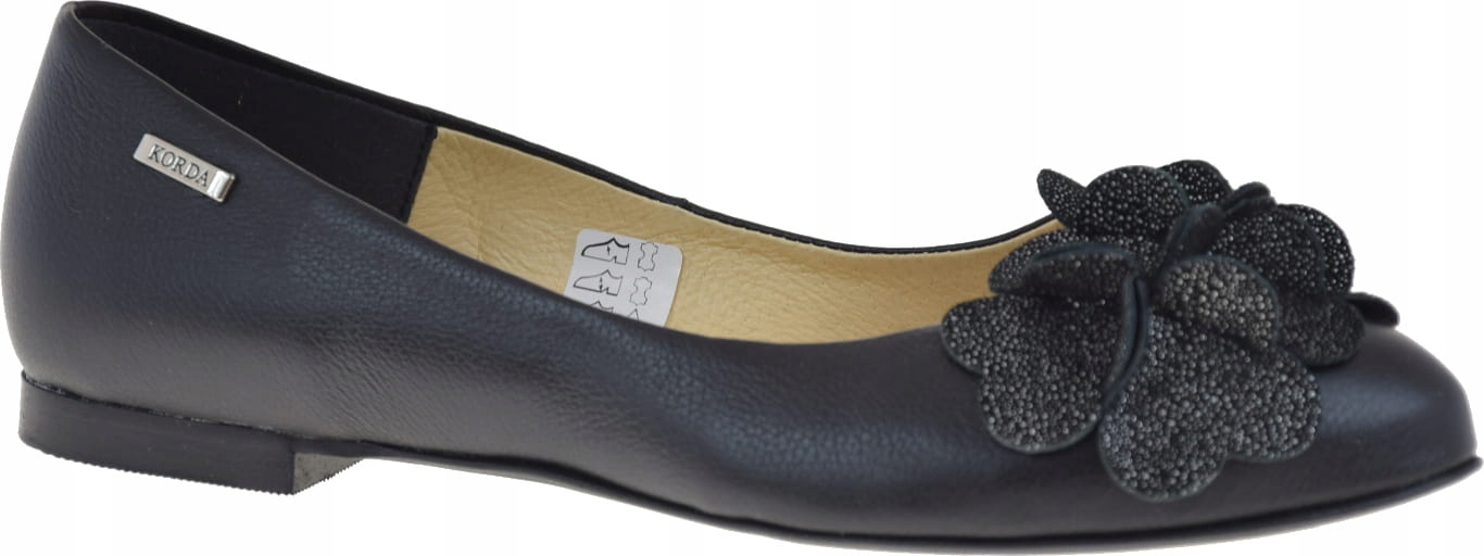 Krásné Kožené Balerínky Černé Ozdoba 1794 VEL.37