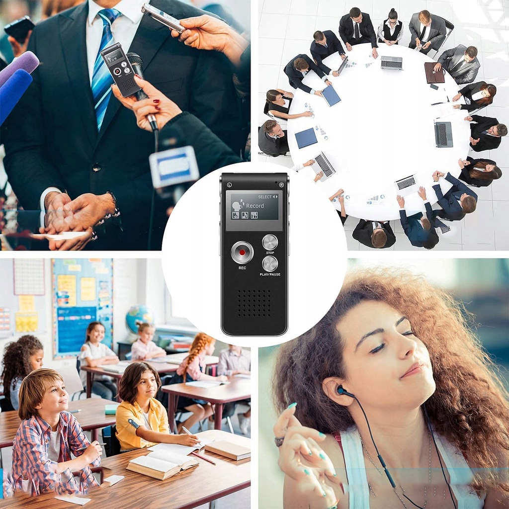 DYKTAFON CYFROWY 8GB 200 GODZIN VOX PODSŁUCH PRO OBSŁUGIWANY JĘZYK POLSKI Zasilanie akumulatorowe