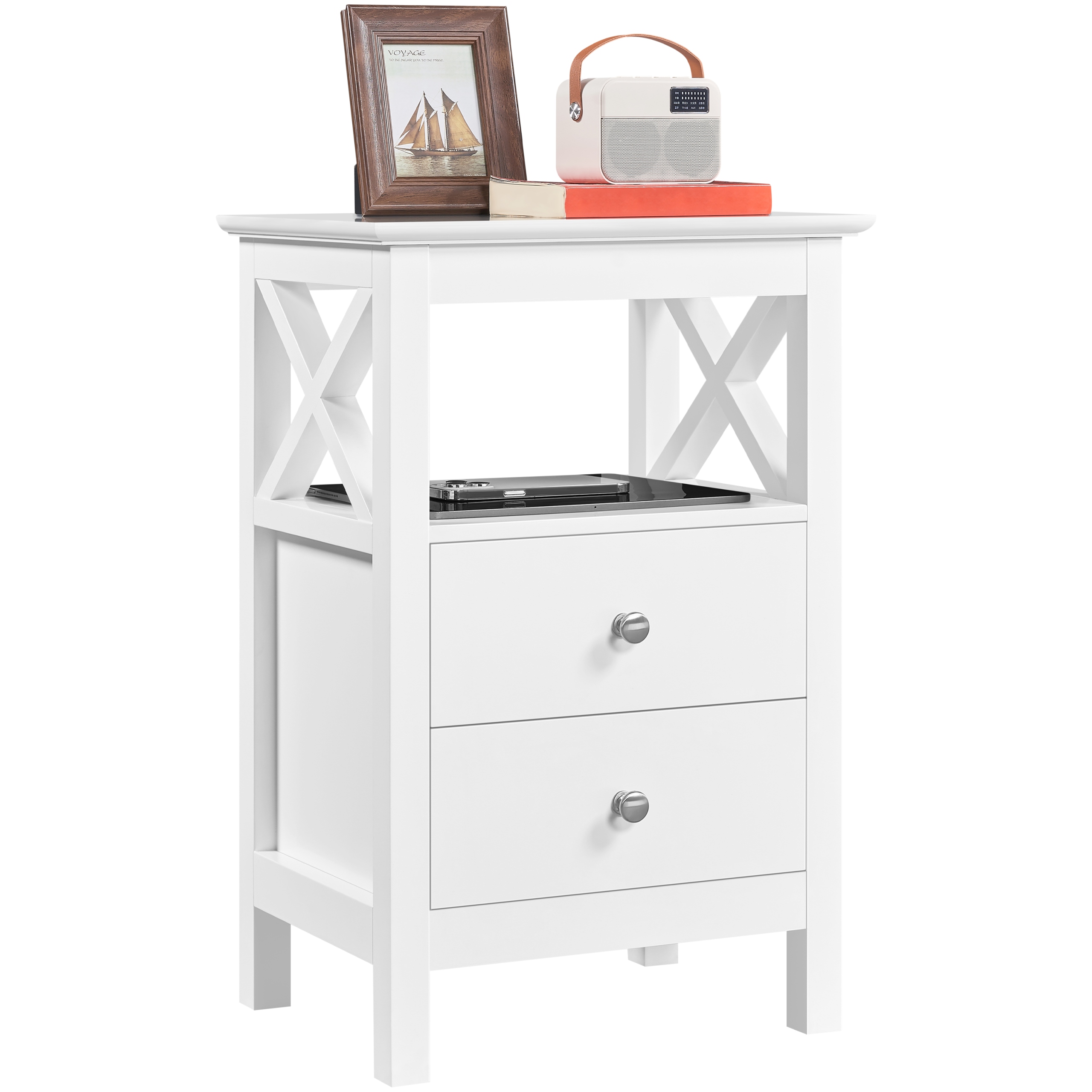 Yaheetech Szafka Nocna do Przechowywania Stolik Boczny, 40 x 30 cm, biały