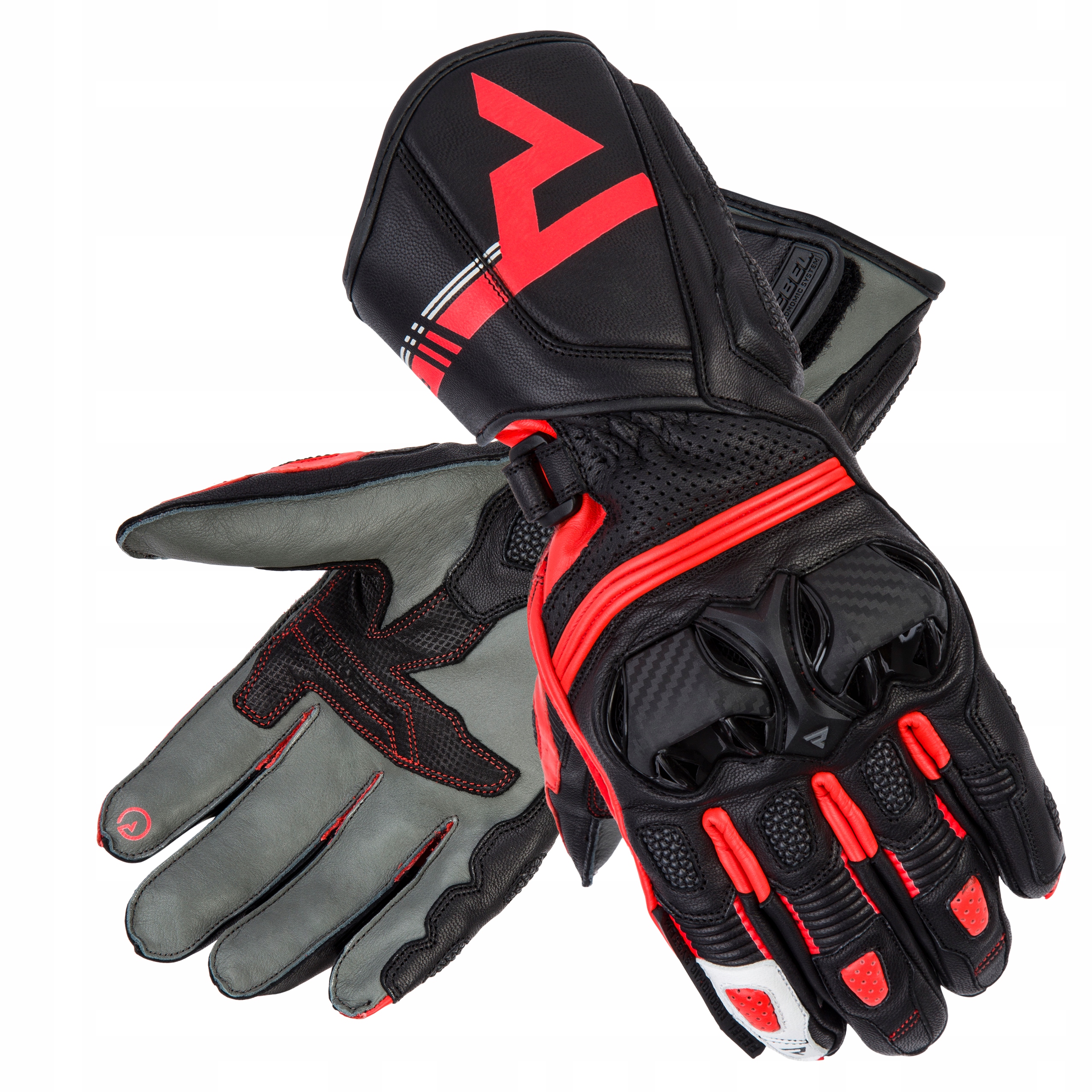 Kožené Rukavice Rebelhorn St Long Black/grey/flo Red 3XL Ako Darček