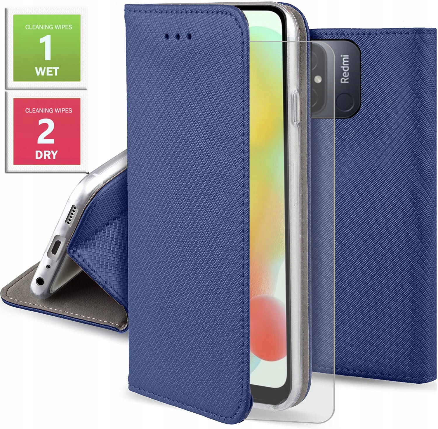 Etui do Xiaomi Redmi 12C Magnet Smart (Granatowe) Kabura Szkło 9H