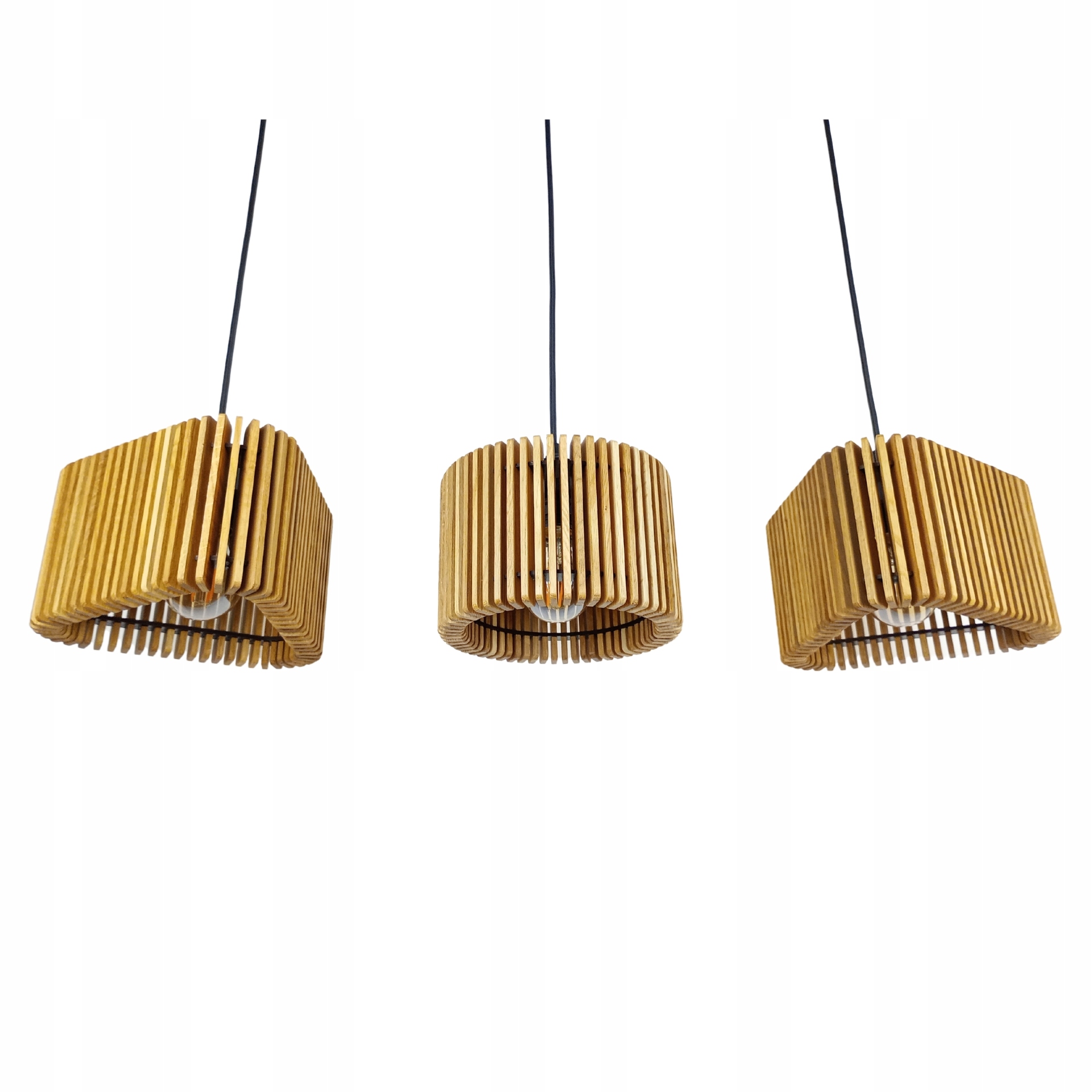 Moderná závesná dubová lamelová lampa, trojitá sada svietidiel LTO3X20