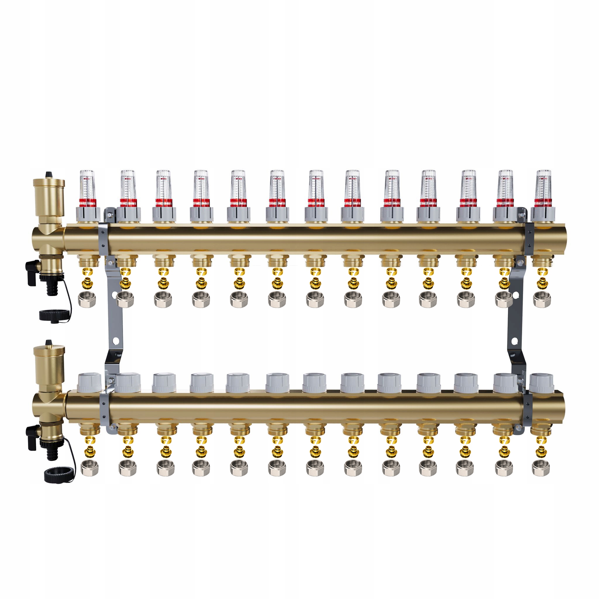Rozdělovač pro mosaznou podlahu 13 okruhů pro podlahové vytápění Pex