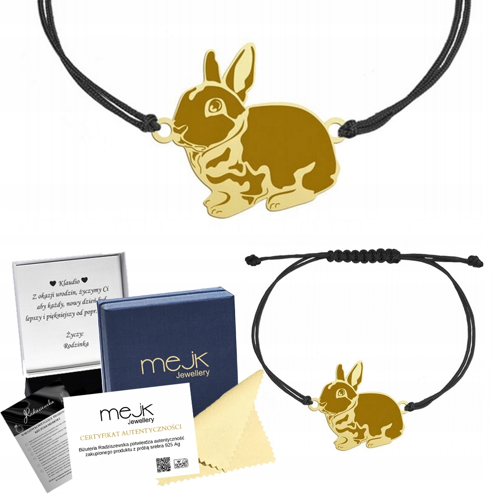 Zlatý náramek s králíkem Rexem Trpaslík 925 Šperky Dárek Gravírování