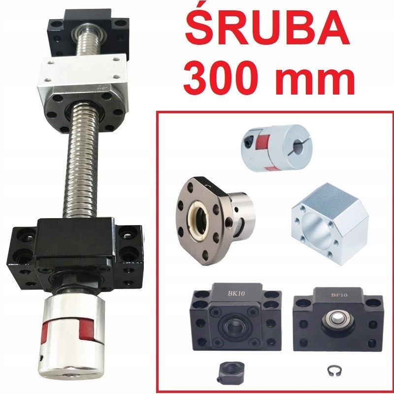 Śruba kulowa 1605 300mm BK12/BF12 + nakrętka CNC Marka inny