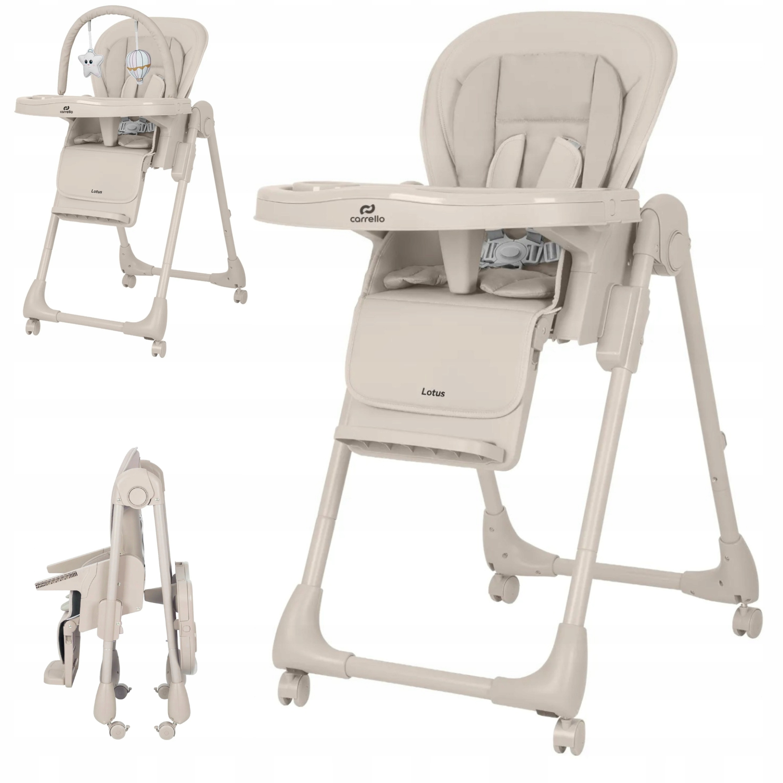Carrello Lotus krzesełko do karmienia regulowane 6 poziomów 3w1 do 15kg