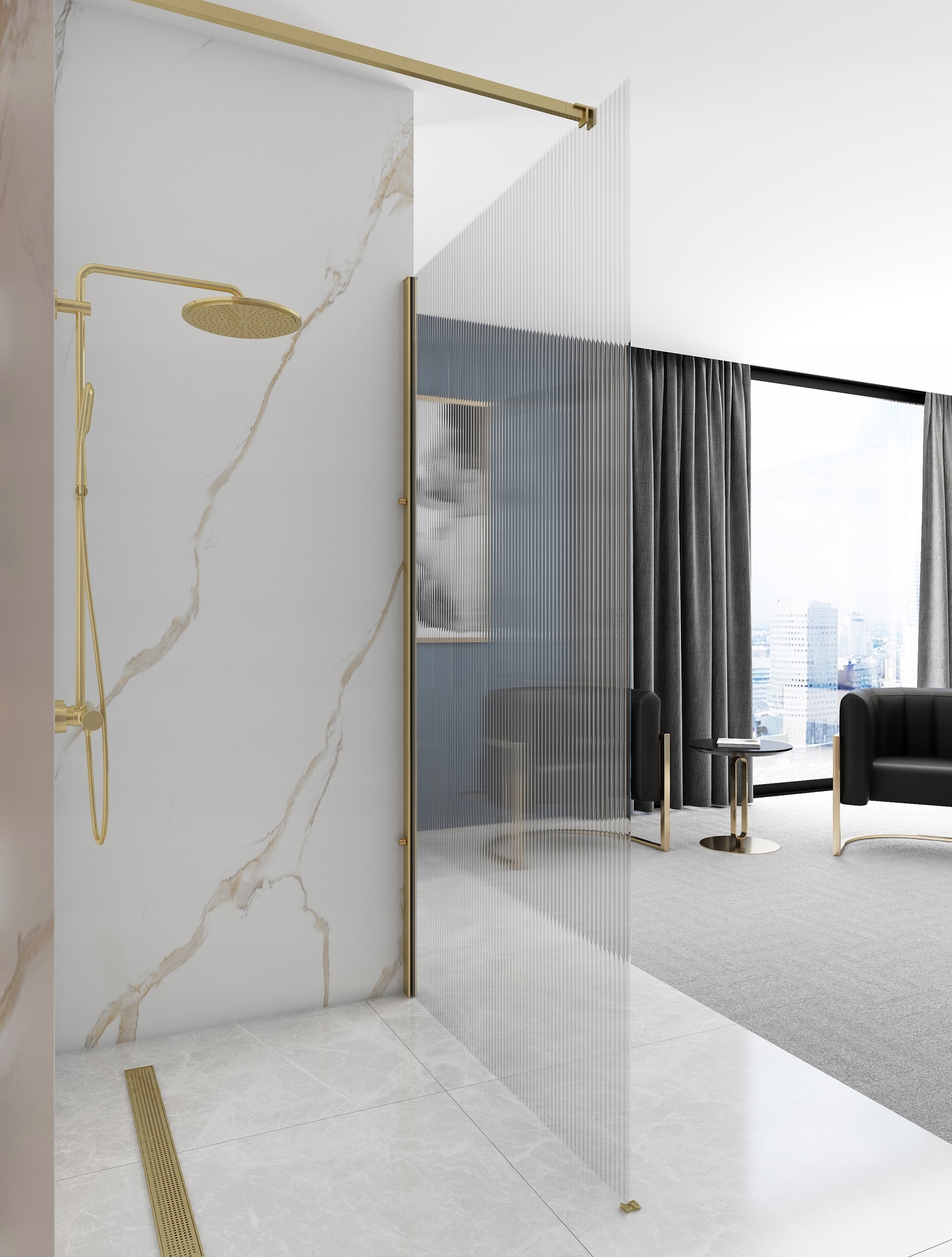 Ścianka prysznicowa AERO INTIMO 120 złota WALK-IN Wysokość produktu 200 cm