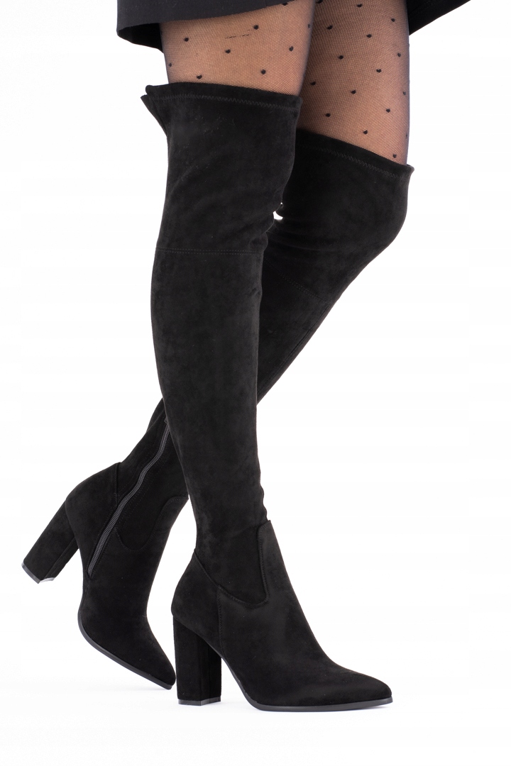 Zamszowe Eleganckie Kozaki Damskie na Słupku 40