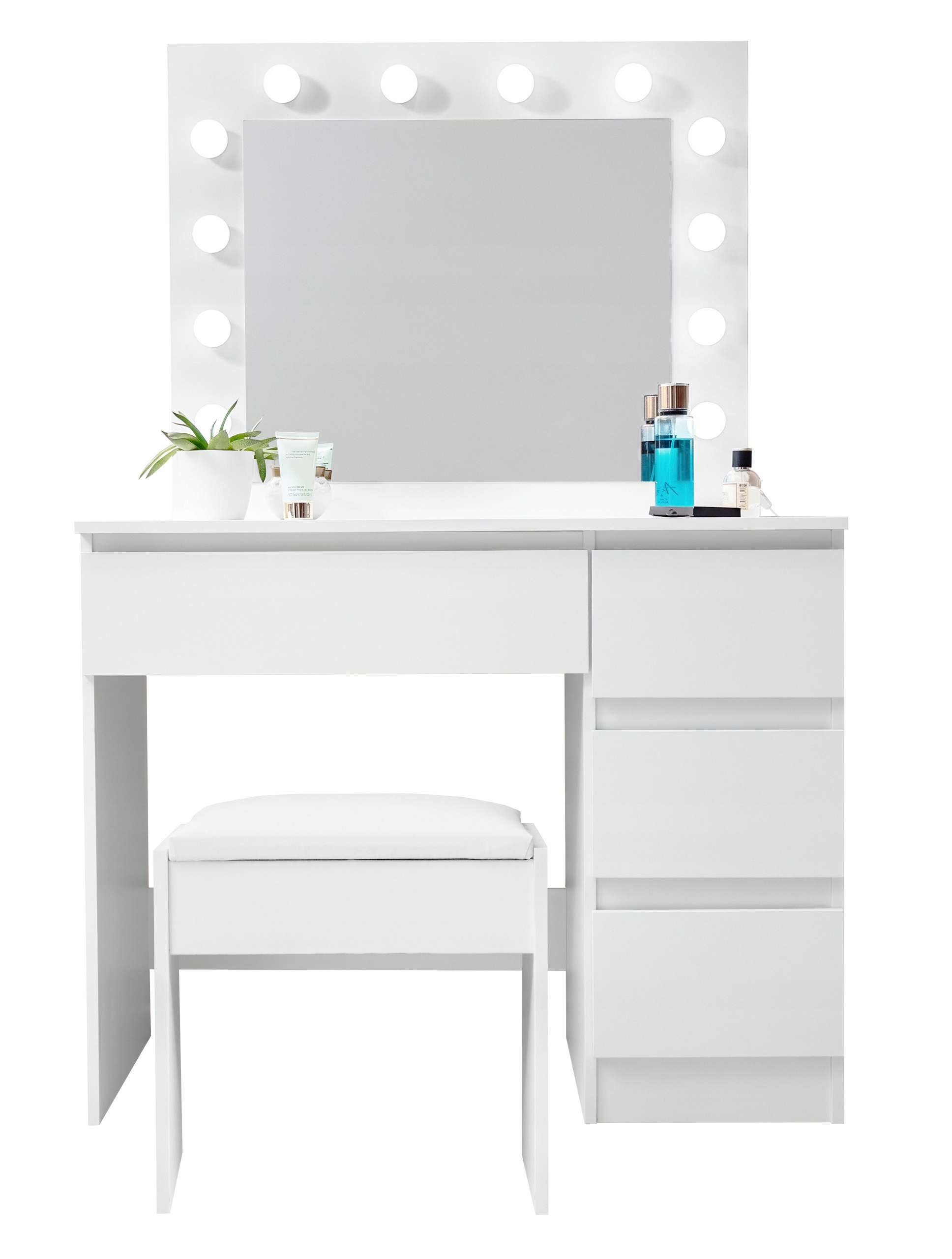 Aga Toaletný stolík so zrkadlom a osvetlením taburet Matný biely