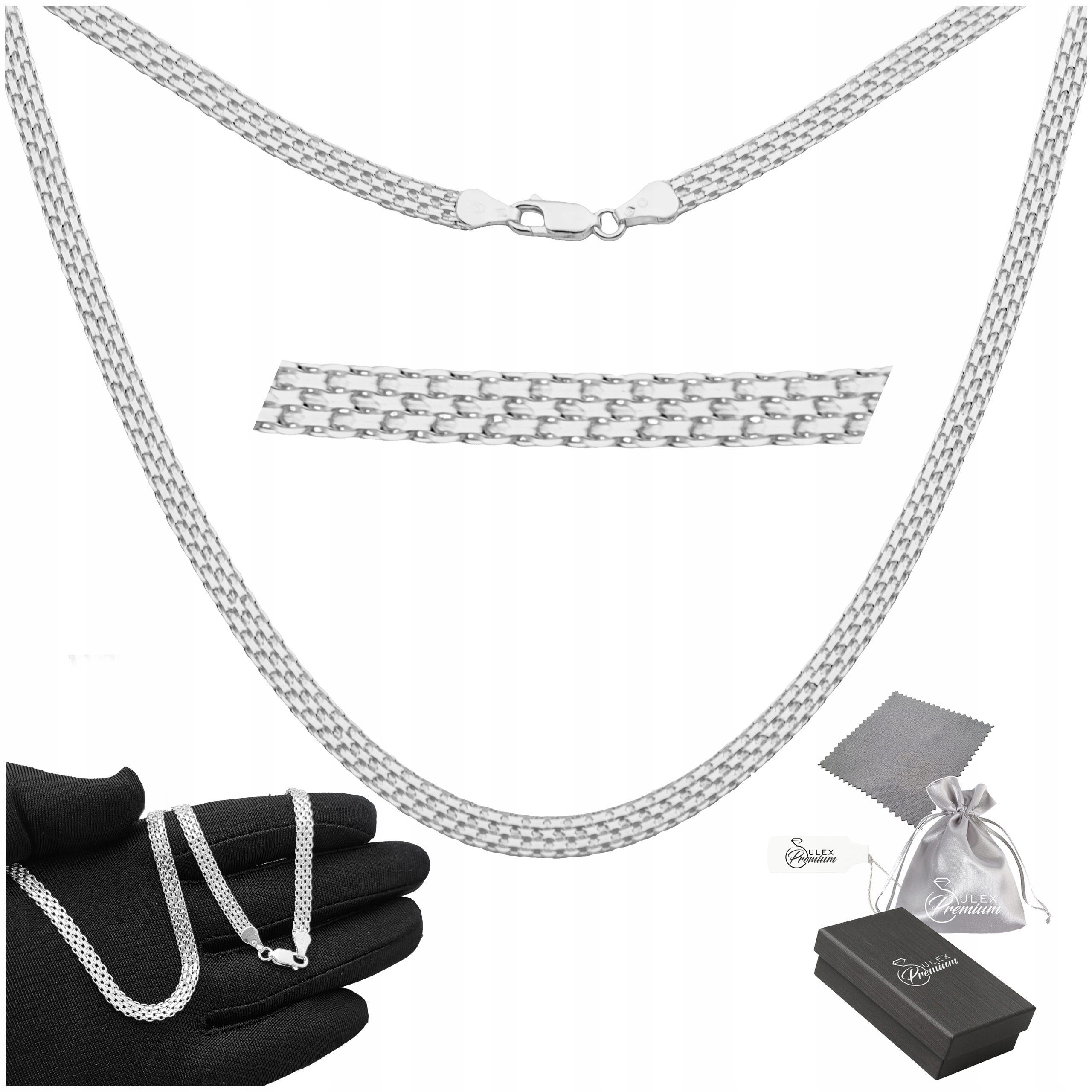 Široký Řetízek 925 Stříbrný Dámský Splétaný Bismarck Bismark| 50 cm x 5 mm