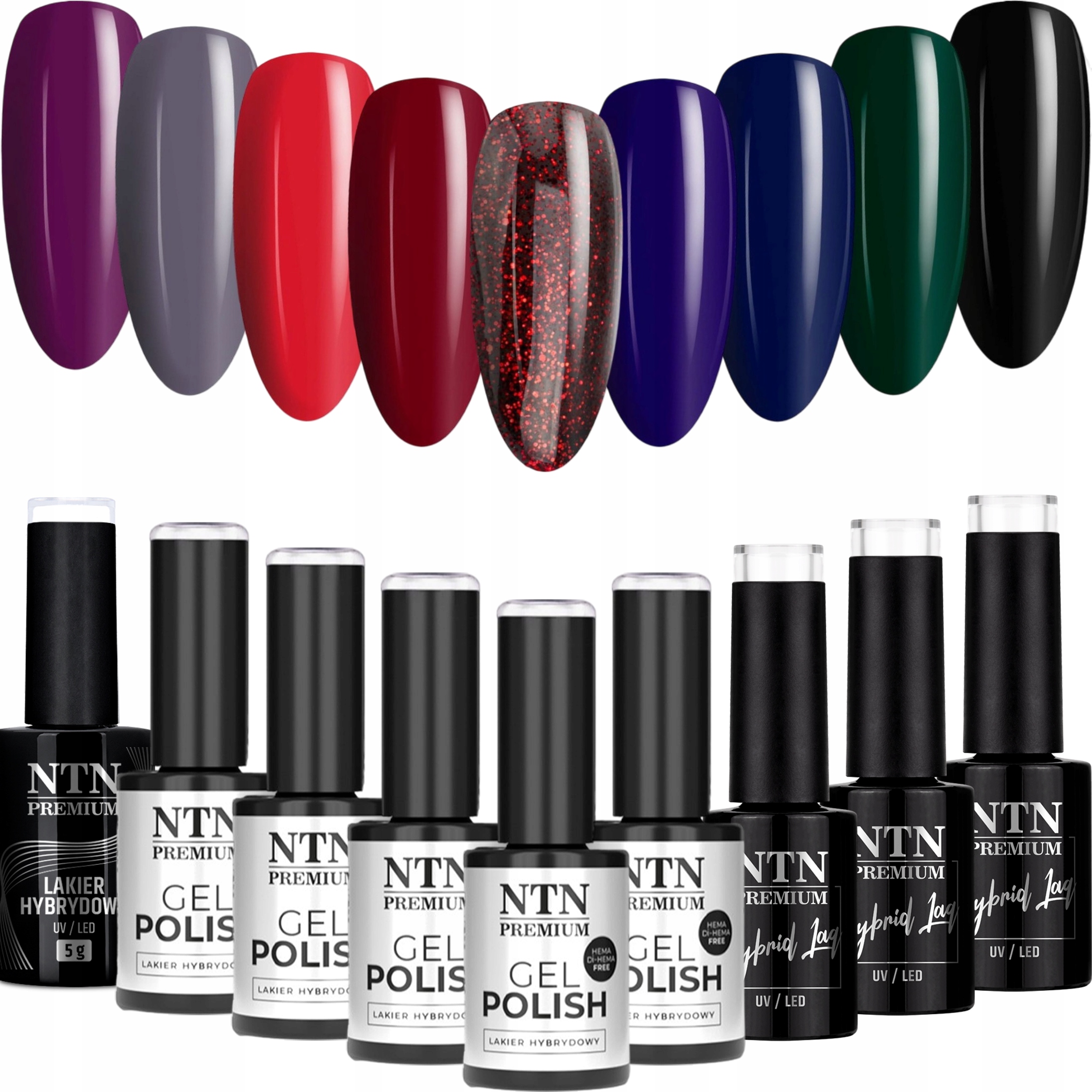 9x Lakier Hybrydowy Ntn After Midnight Collection Zestaw 9w1